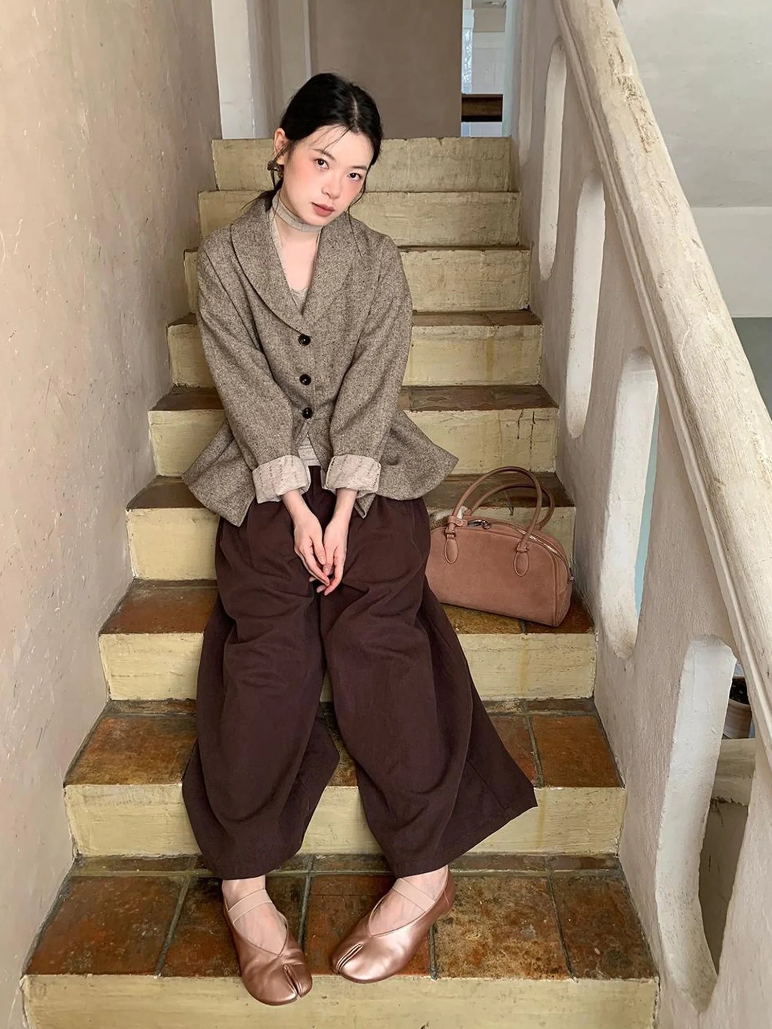 Tencel Cotton Wide Leg Trousers With Tuck Pleats