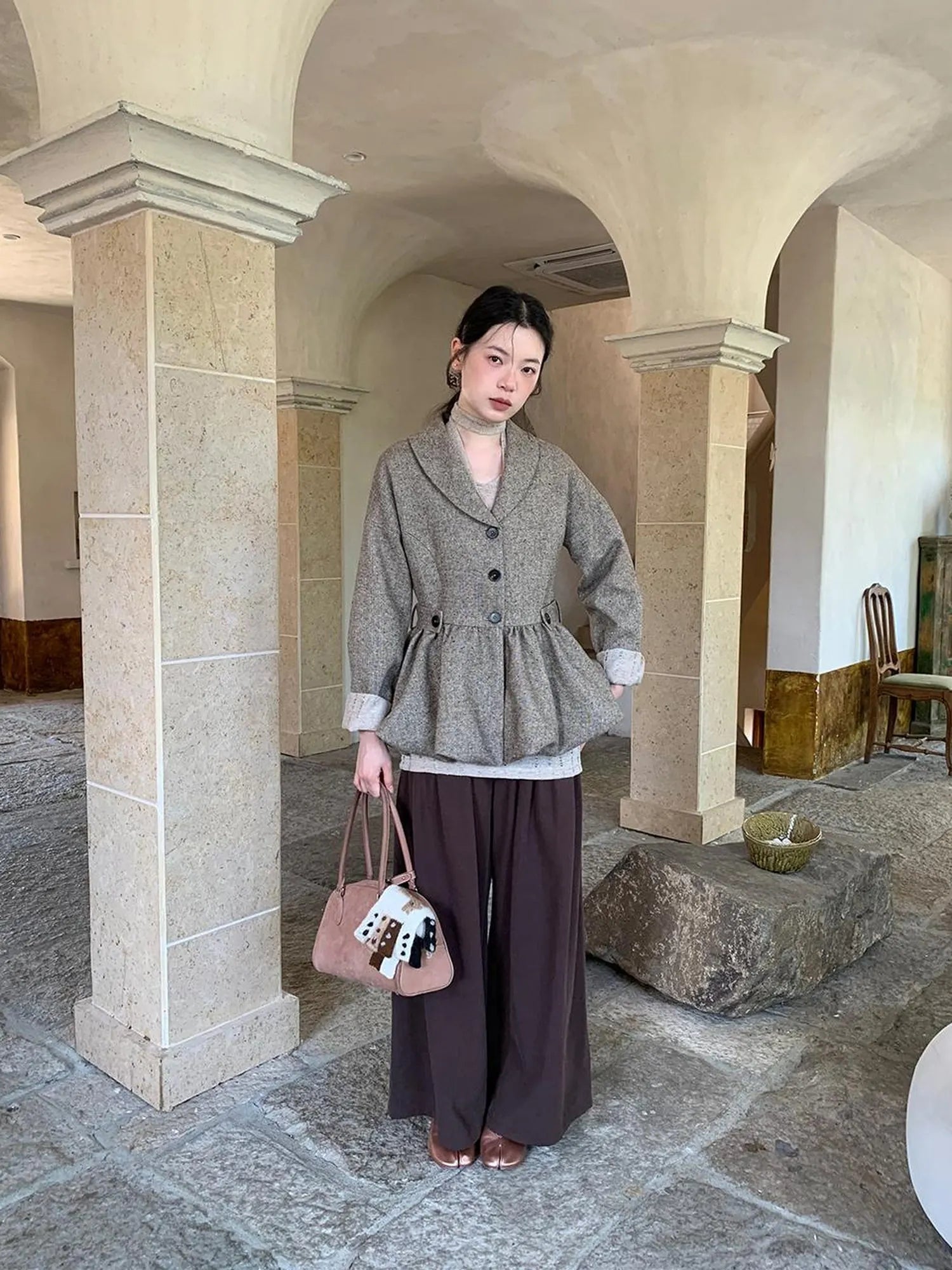 Tencel Cotton Wide Leg Trousers With Tuck Pleats