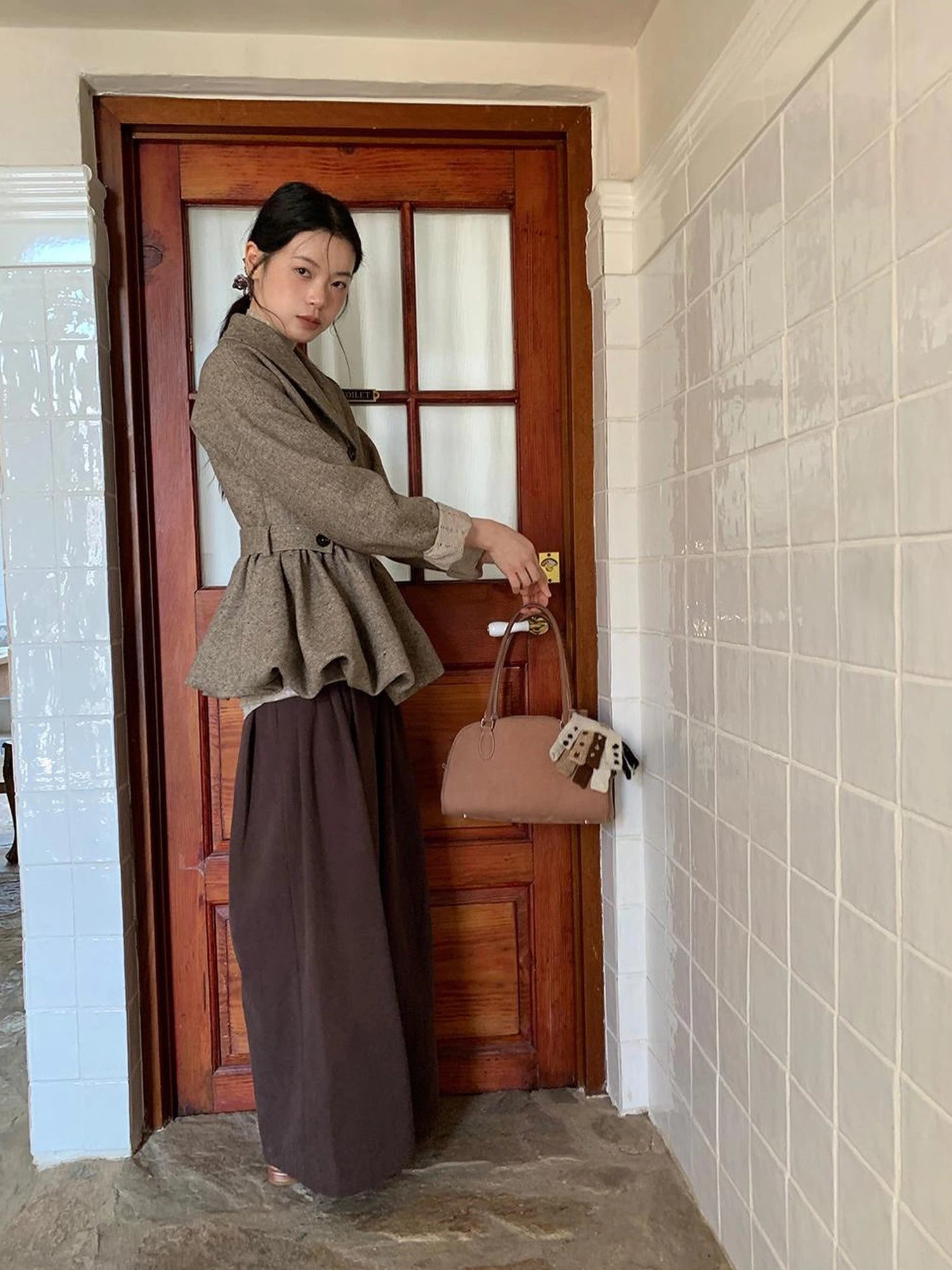 Tencel Cotton Wide Leg Trousers With Tuck Pleats