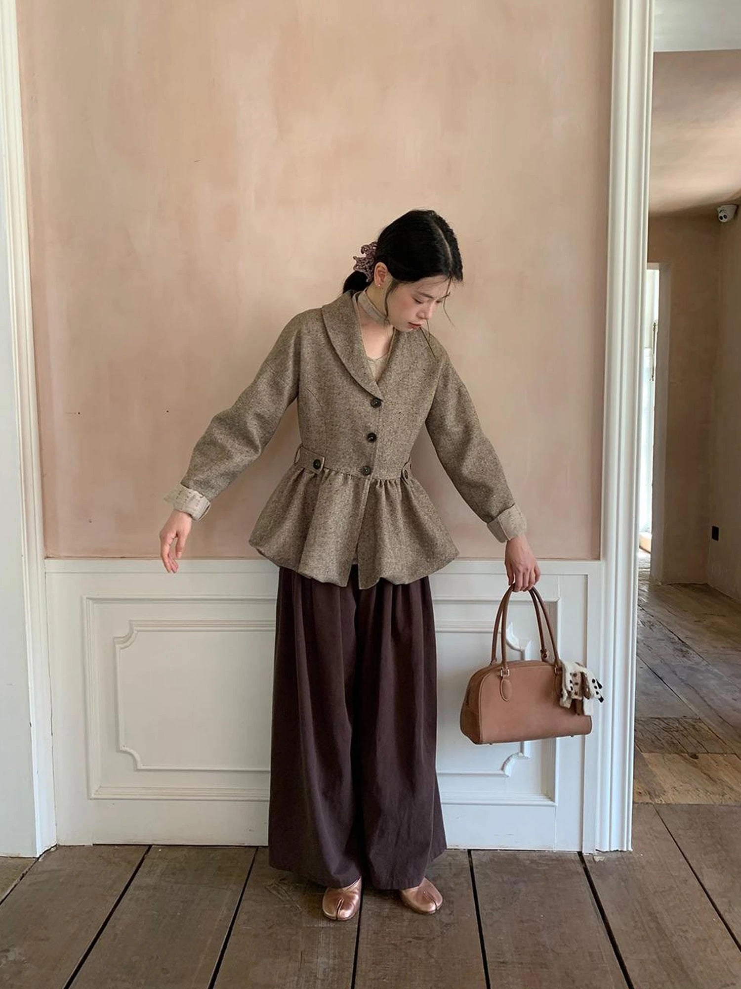 Tencel Cotton Wide Leg Trousers With Tuck Pleats