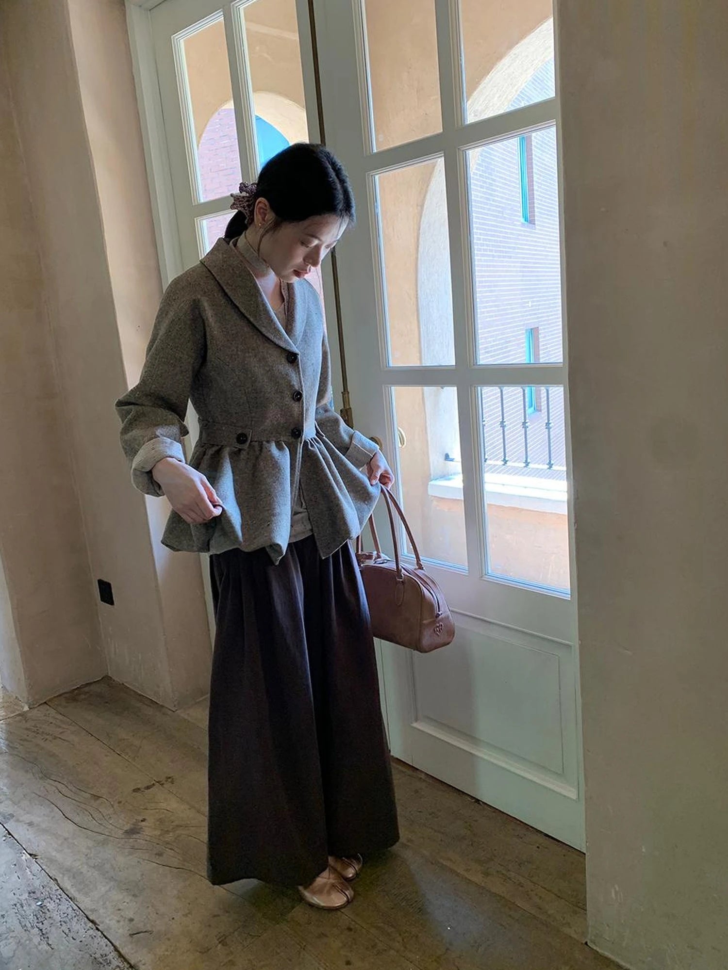 Tencel Cotton Wide Leg Trousers With Tuck Pleats