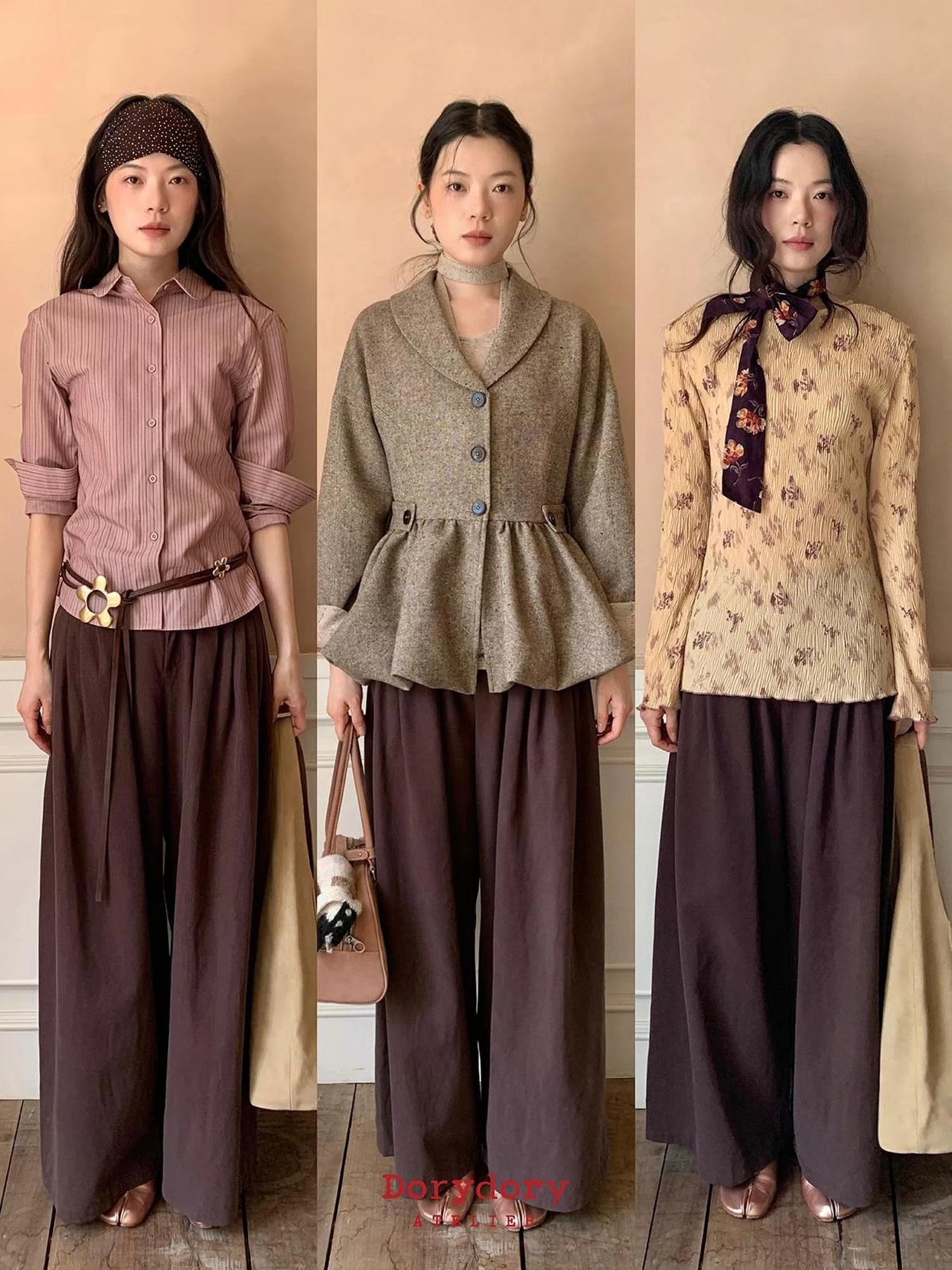 Tencel Cotton Wide Leg Trousers With Tuck Pleats