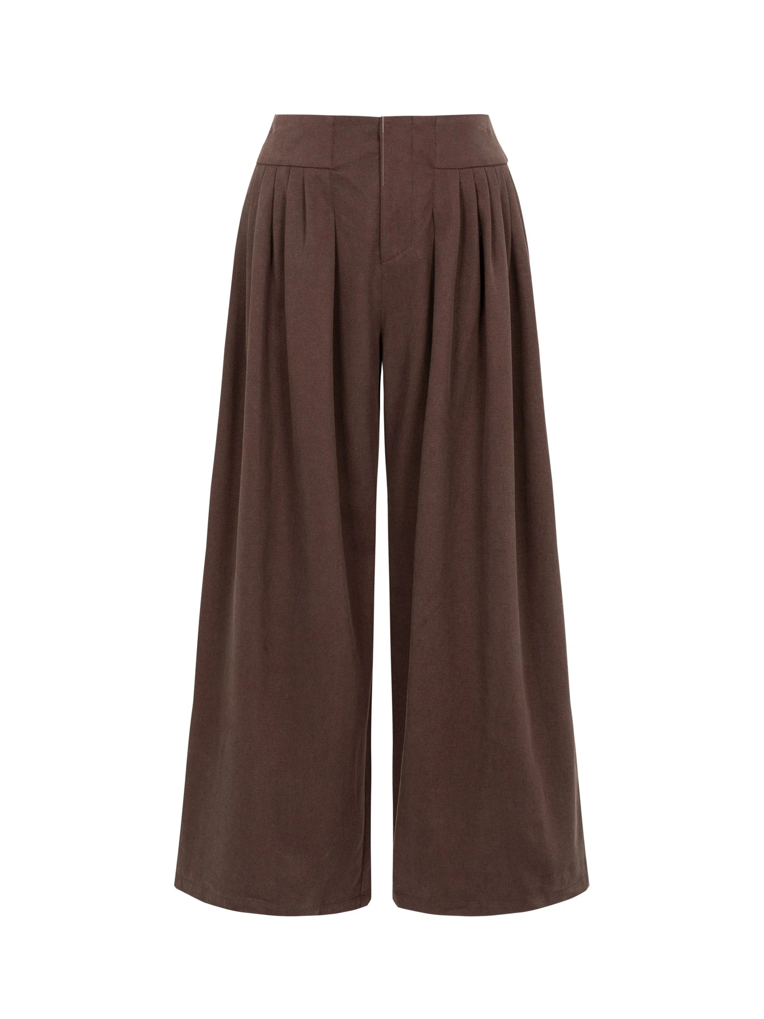 Tencel Cotton Wide Leg Trousers With Tuck Pleats