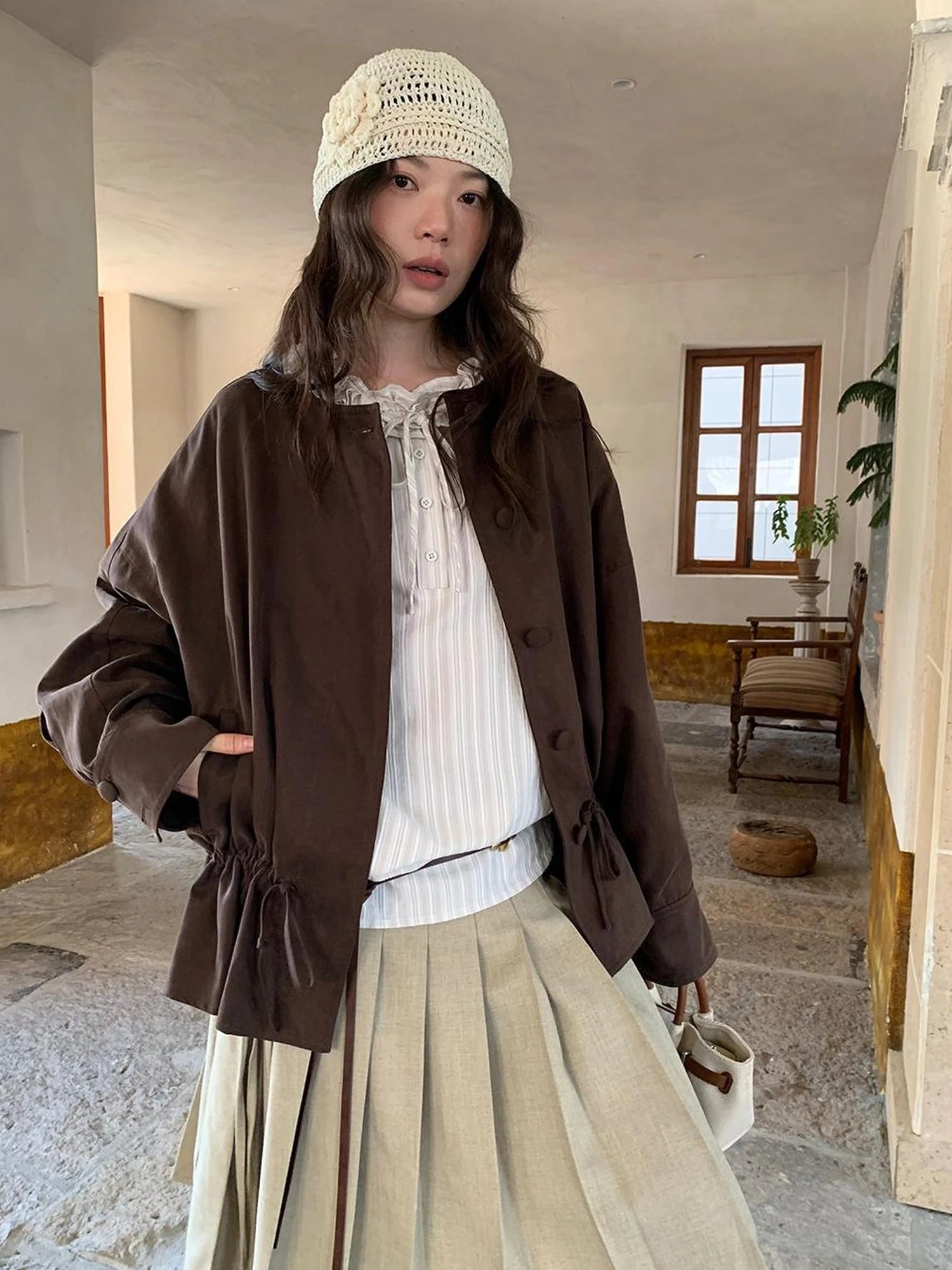 Textured Hem Short Trench Coat