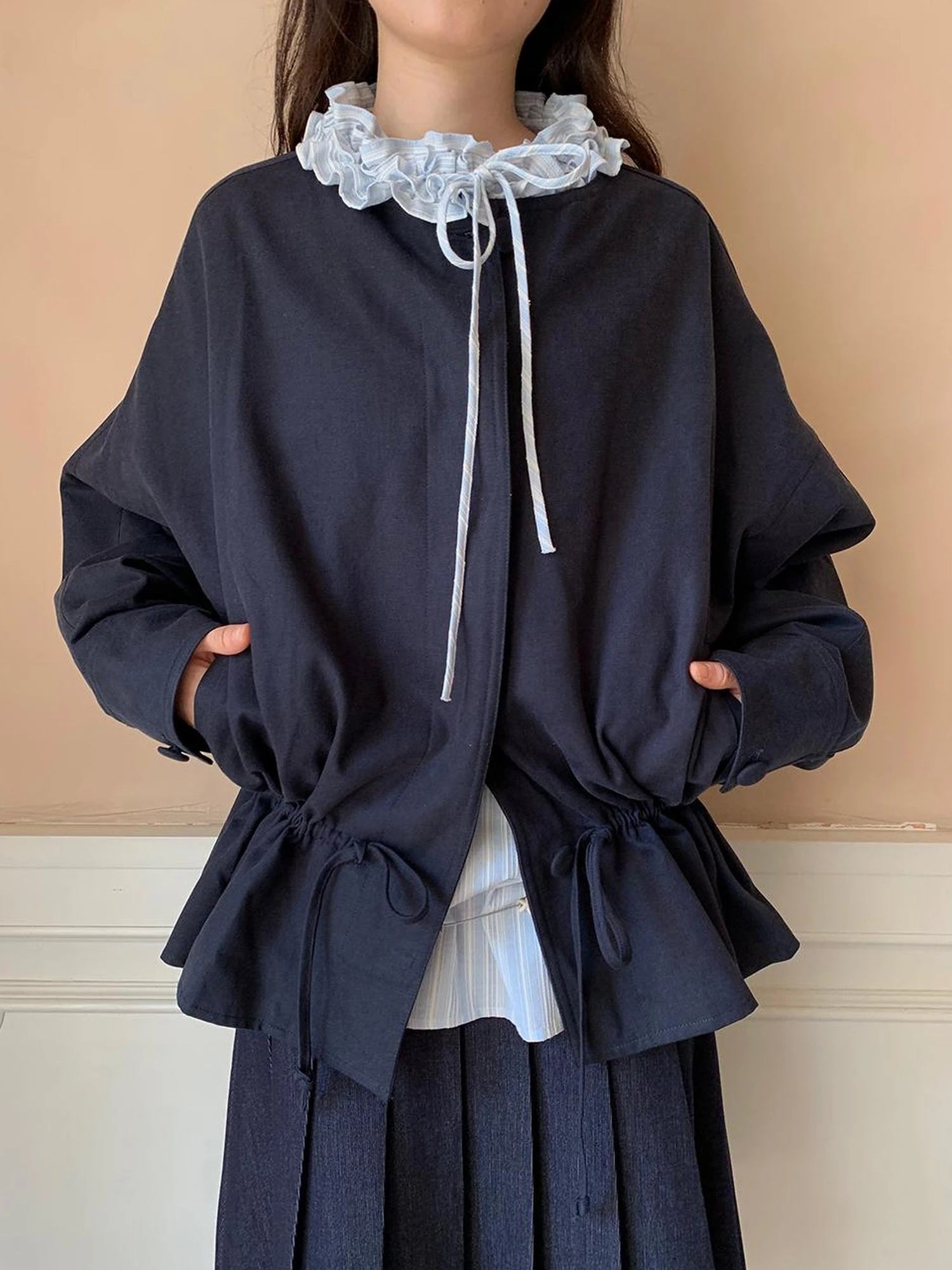 Textured Hem Short Trench Coat