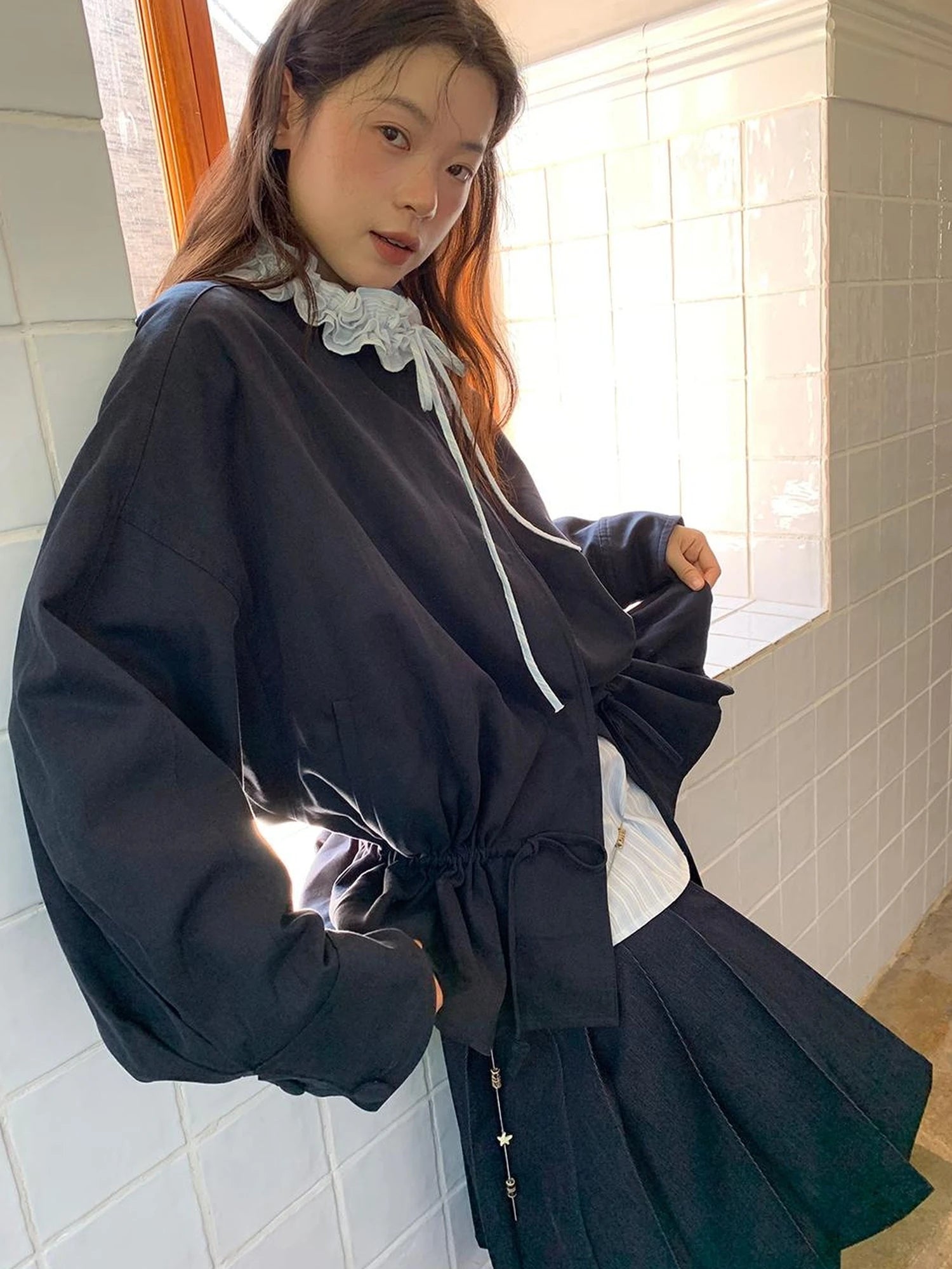 Textured Hem Short Trench Coat