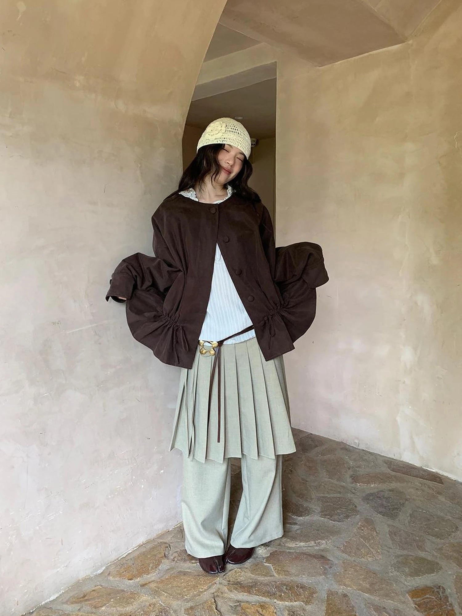 Textured Hem Short Trench Coat