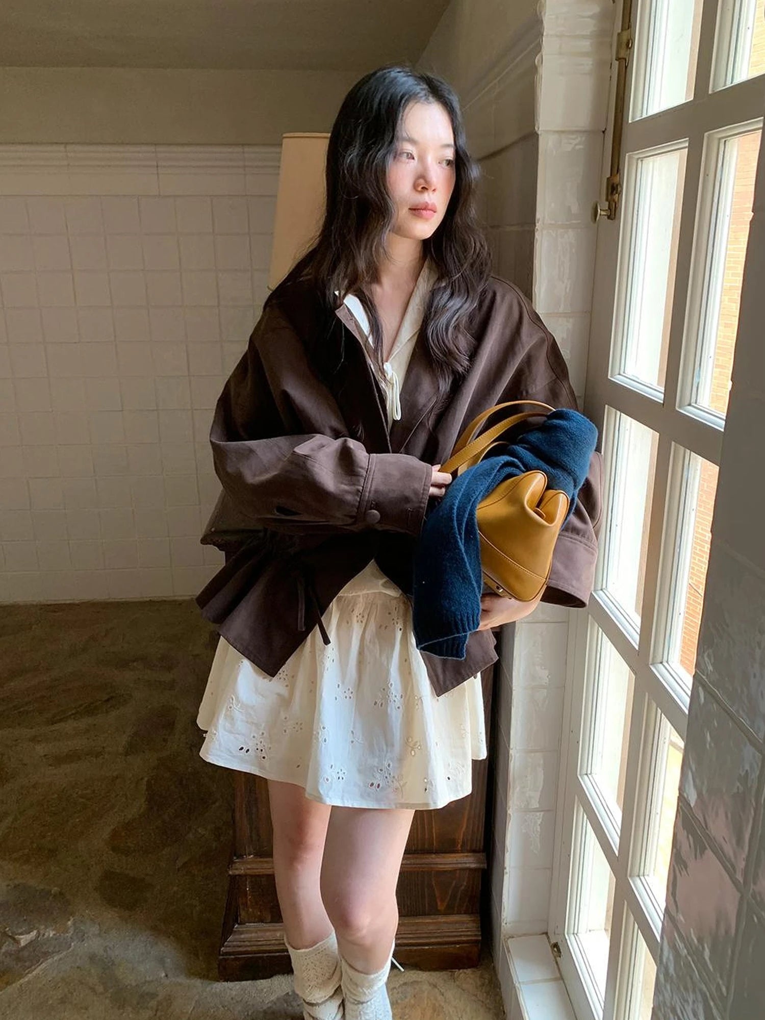 Textured Hem Short Trench Coat