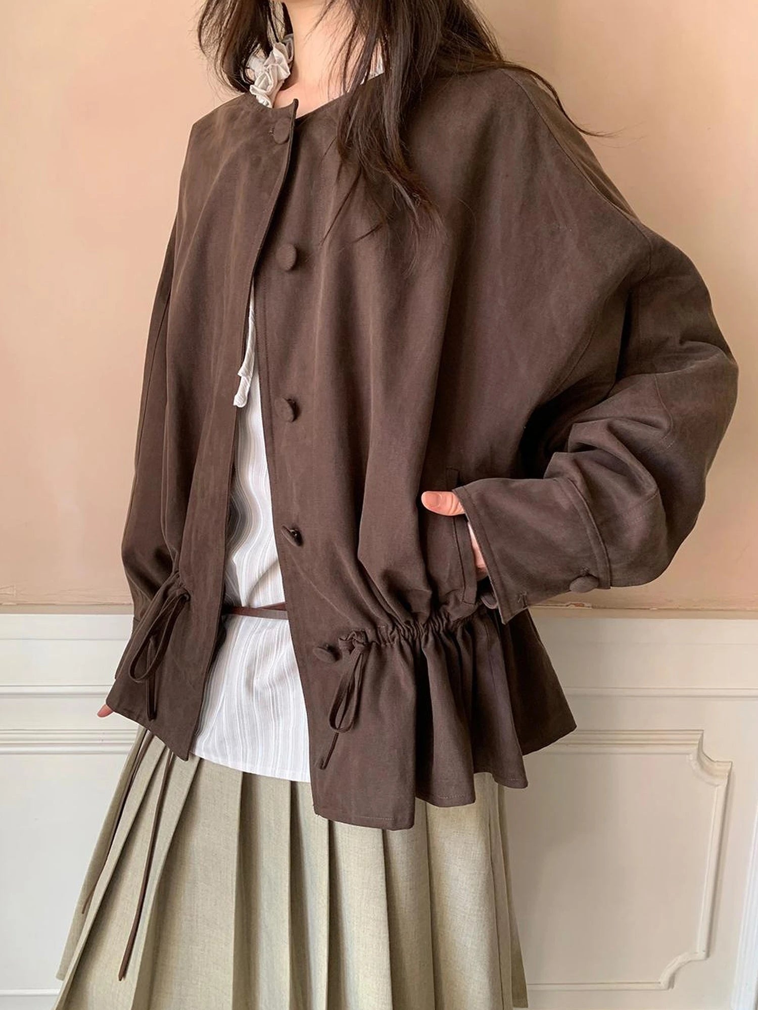 Textured Hem Short Trench Coat
