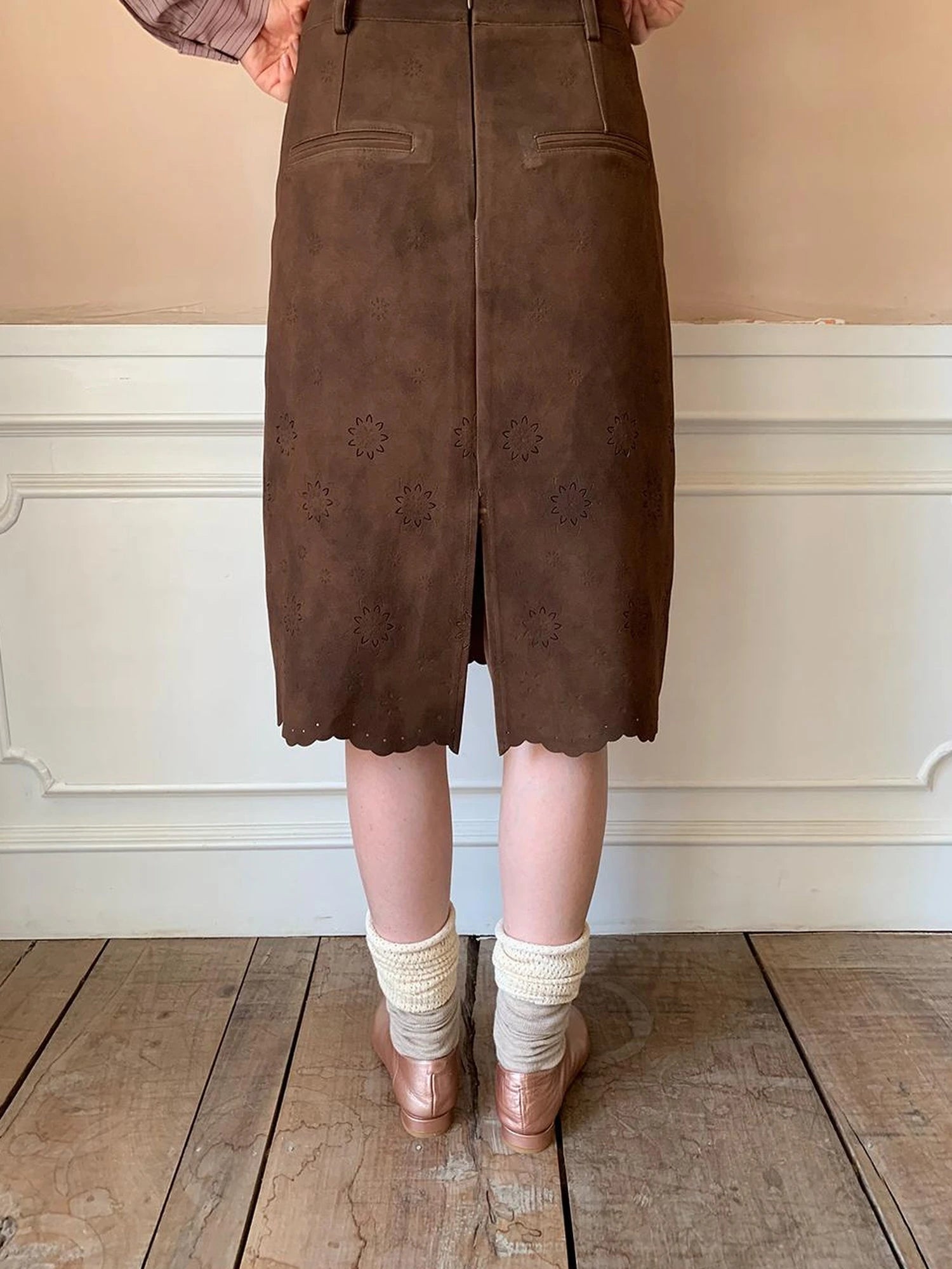 Textured Hollow Wave Hem A Line Skirt