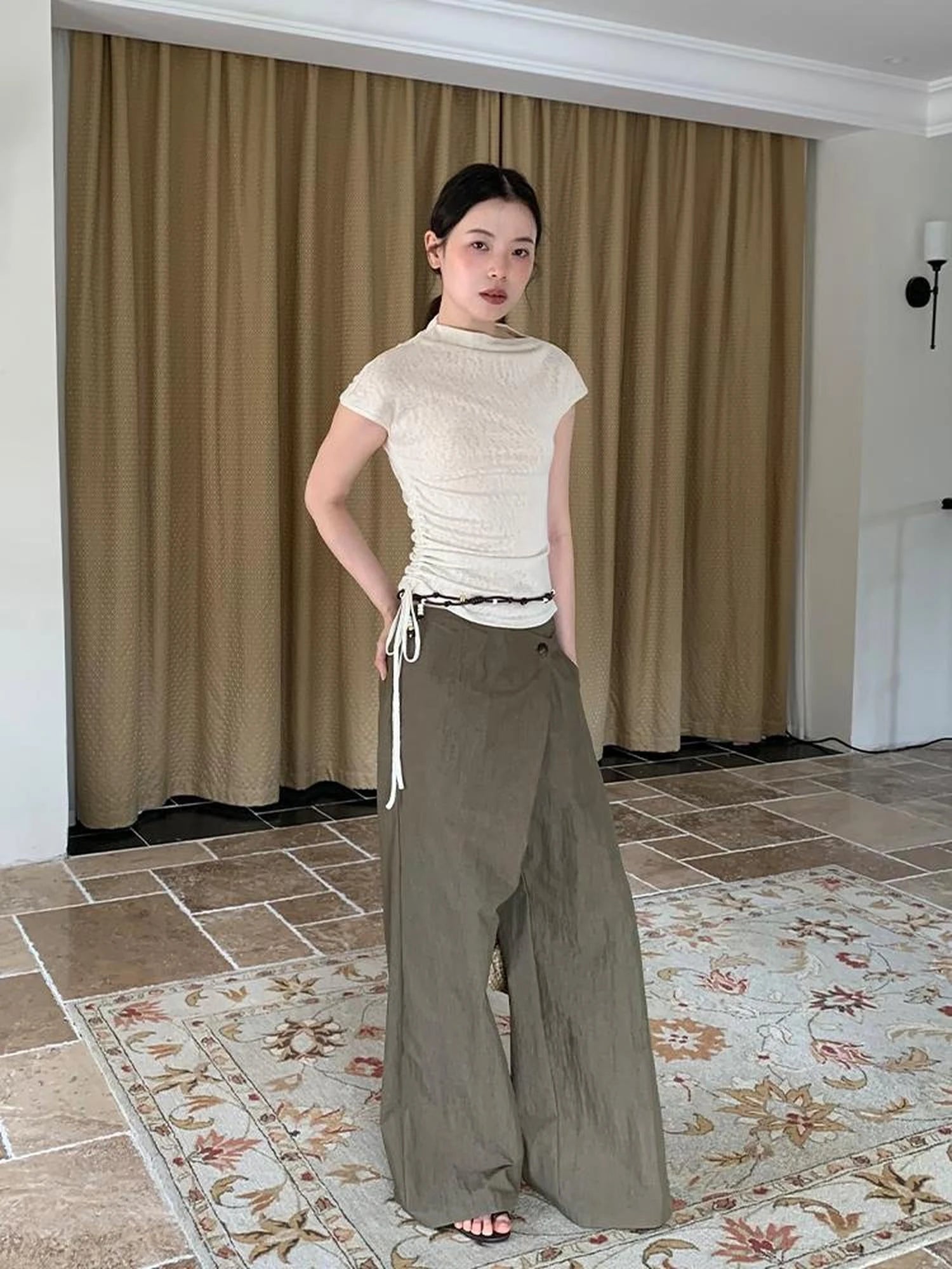 Textured Shoulder Drawstring Tee