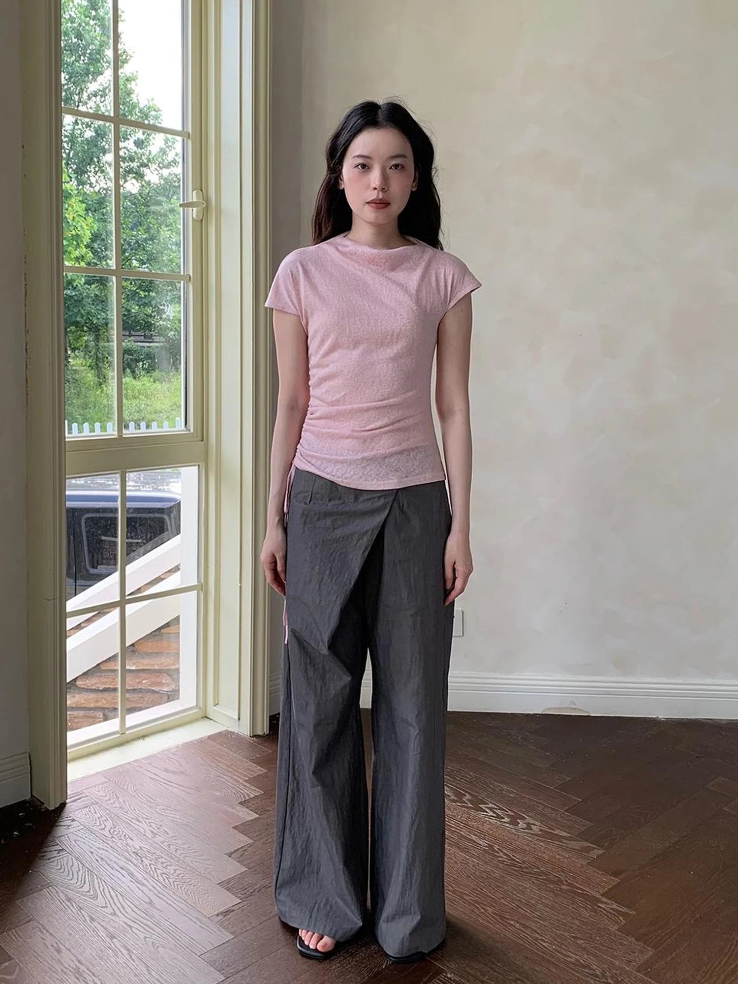 Textured Shoulder Drawstring Tee