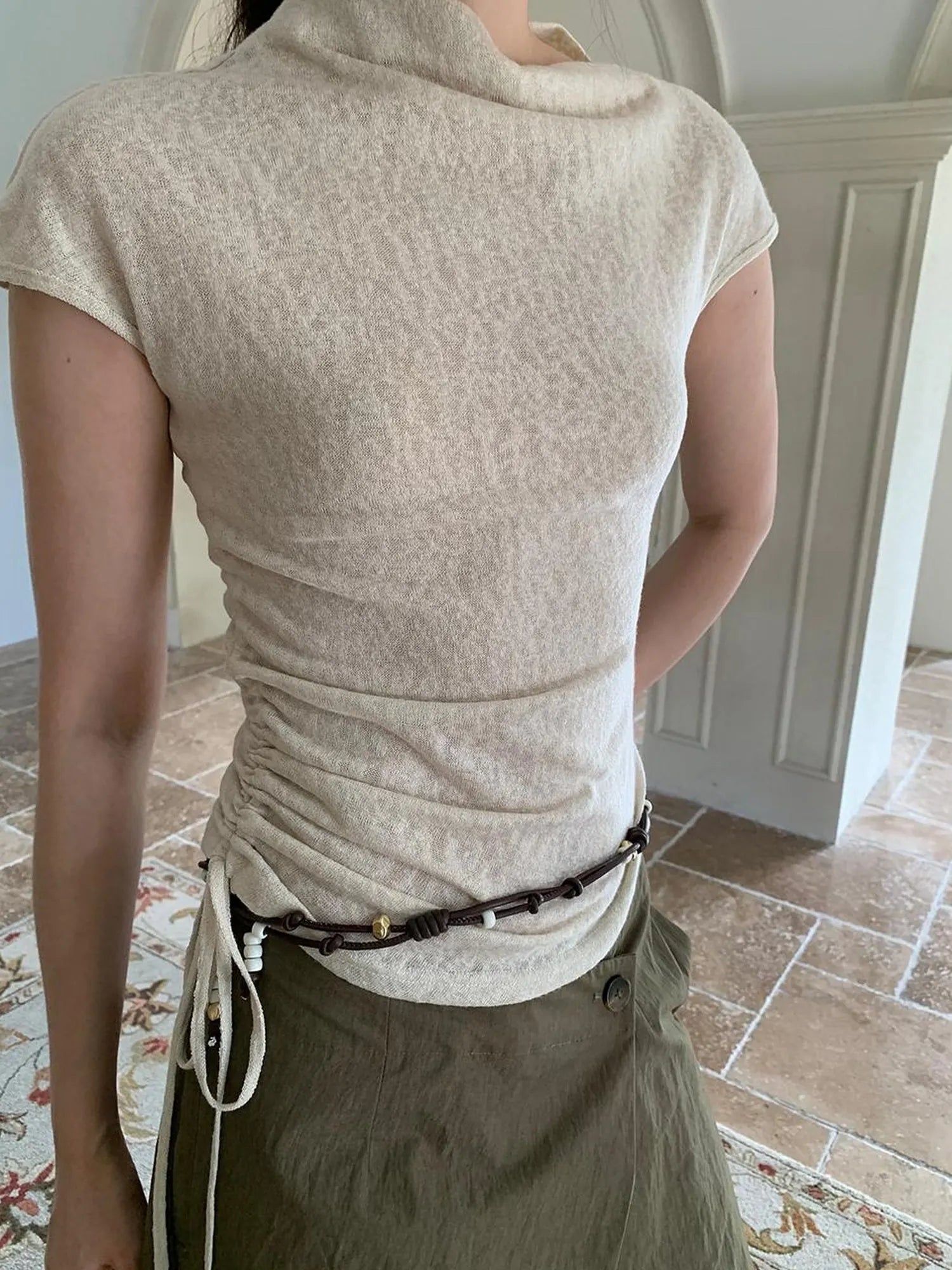 Textured Shoulder Drawstring Tee