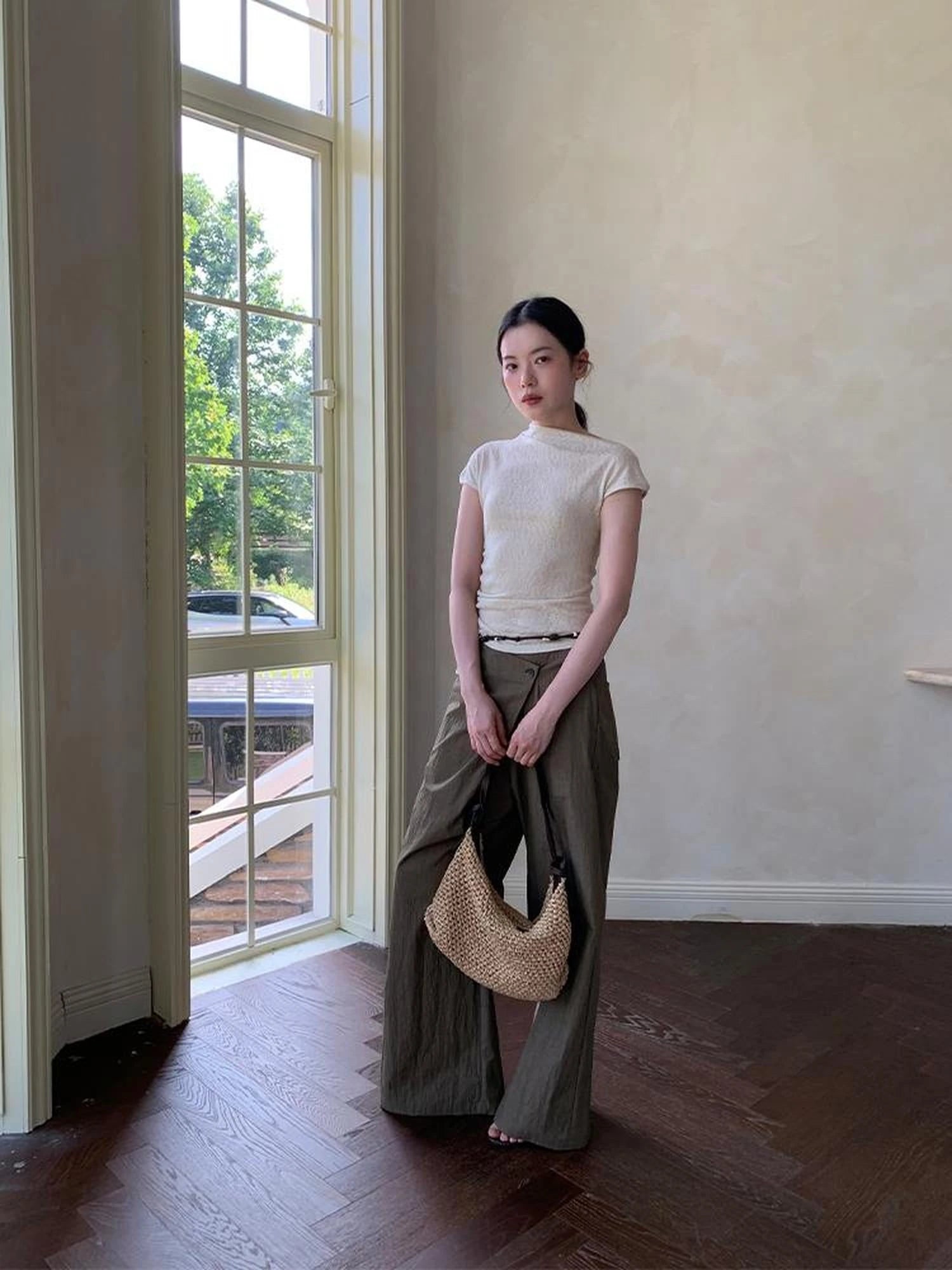 Textured Shoulder Drawstring Tee