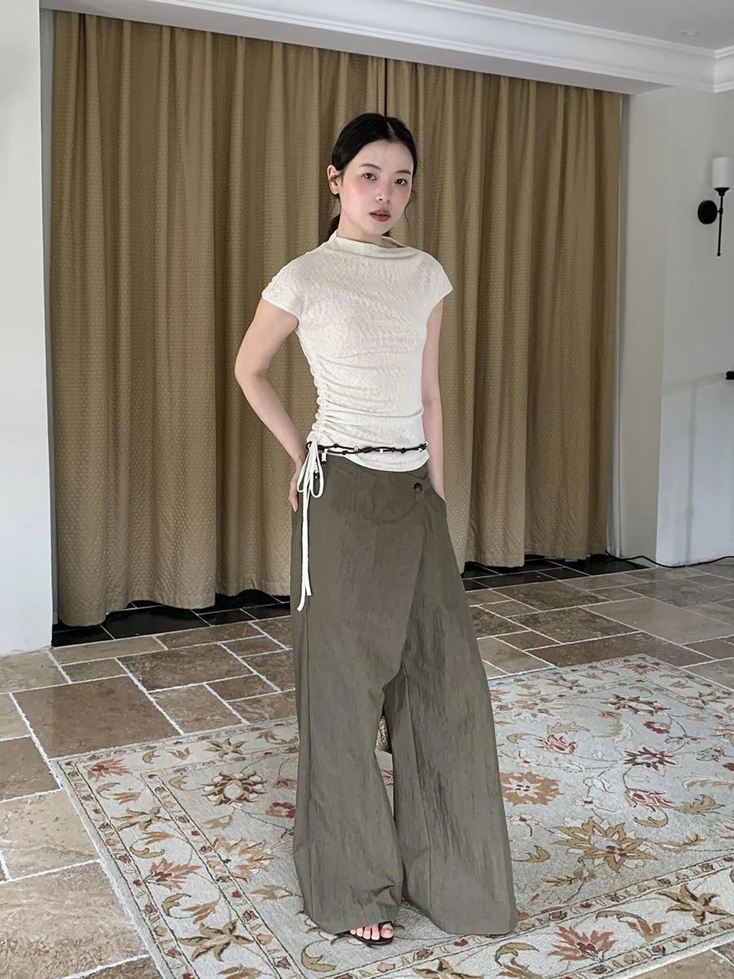 Textured Shoulder Drawstring Tee