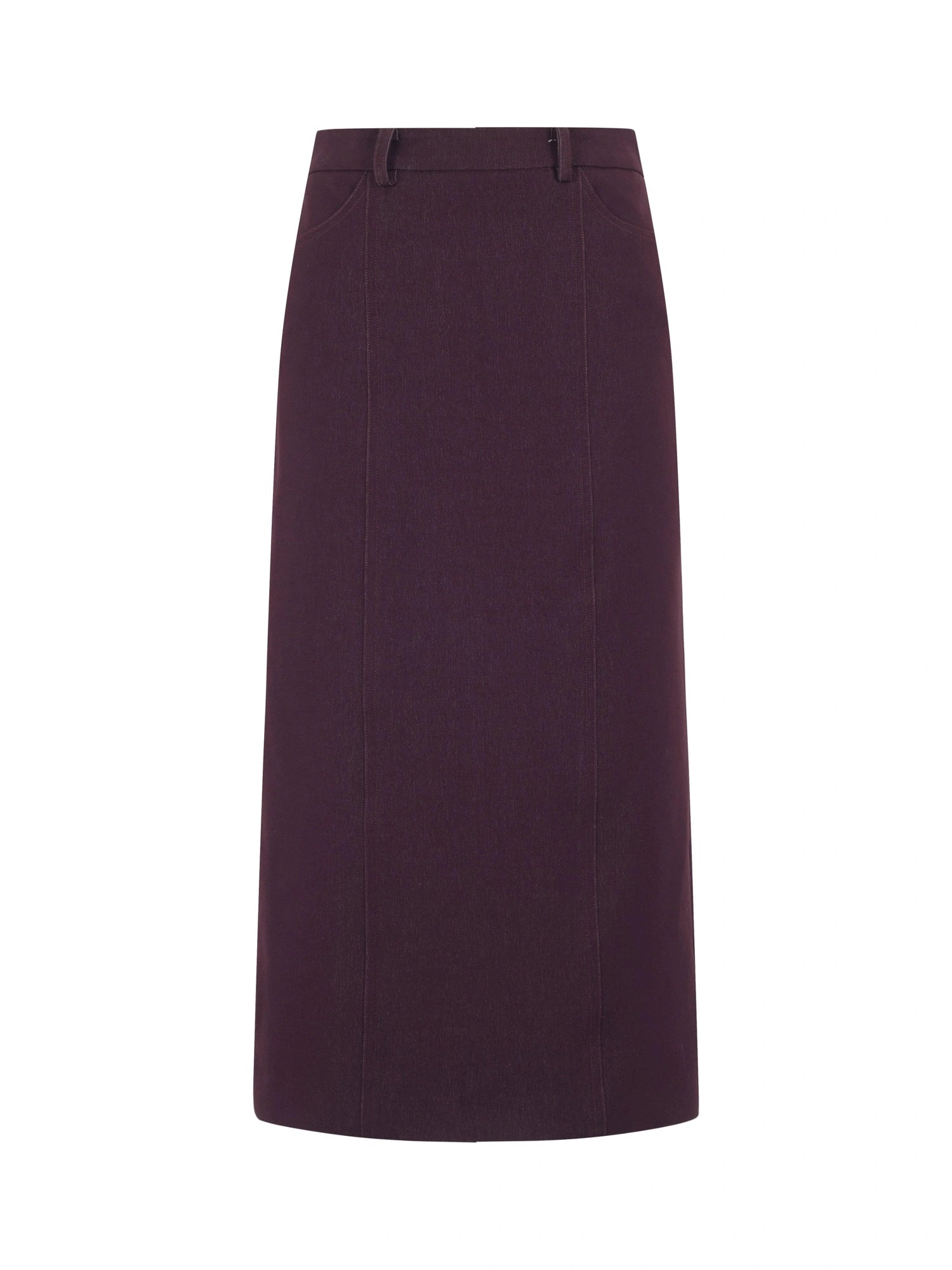 Textured Straight Mid Length Pencil Skirt In Garnet Red