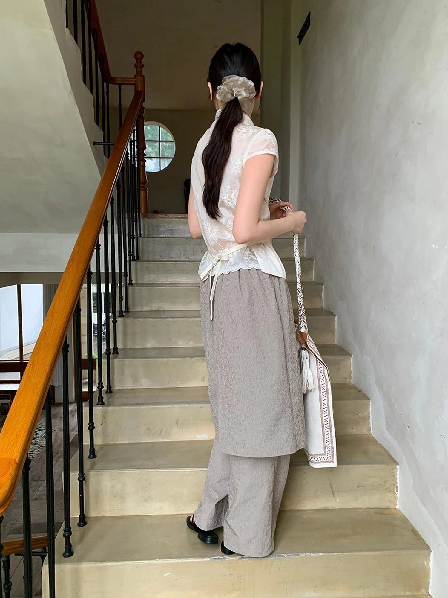 Textured Stripe Wide Leg Paper Feel Culottes