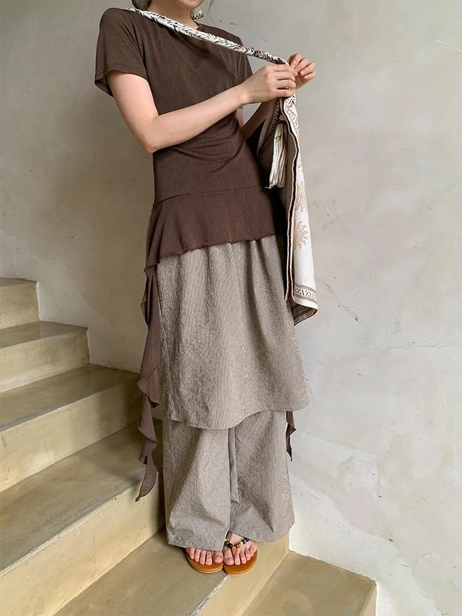 Textured Stripe Wide Leg Paper Feel Culottes