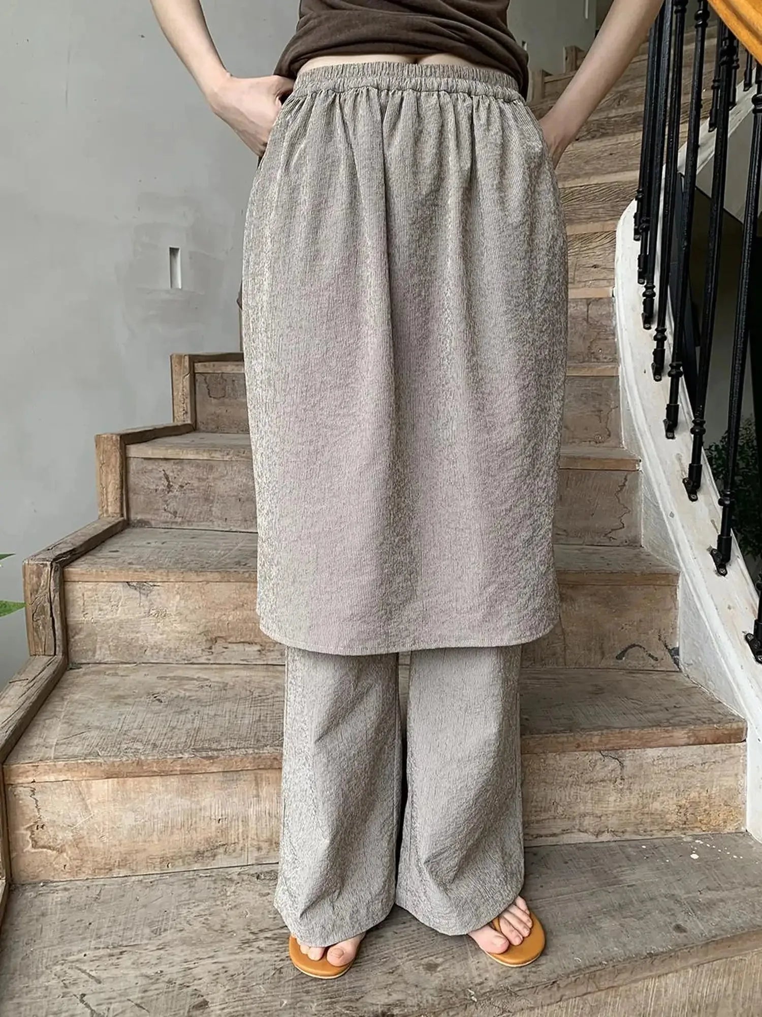 Textured Stripe Wide Leg Paper Feel Culottes