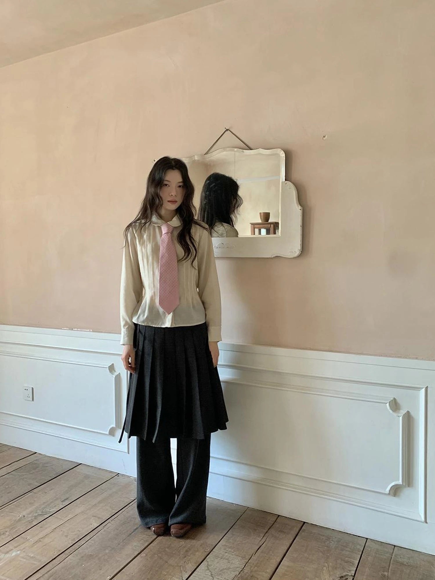 Textured Waist Defining Blouse With Peter Pan Collar