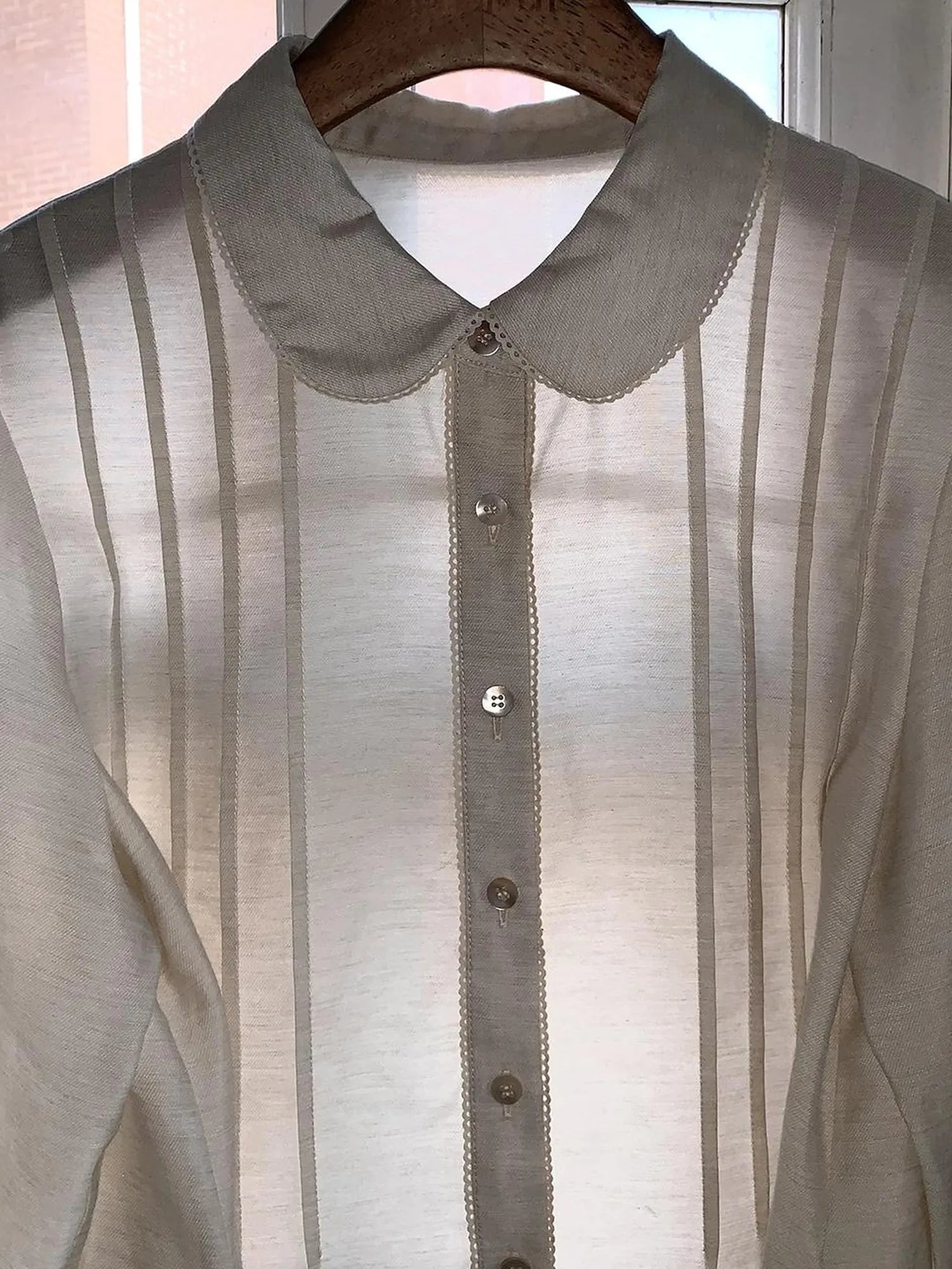 Textured Waist Defining Blouse With Peter Pan Collar