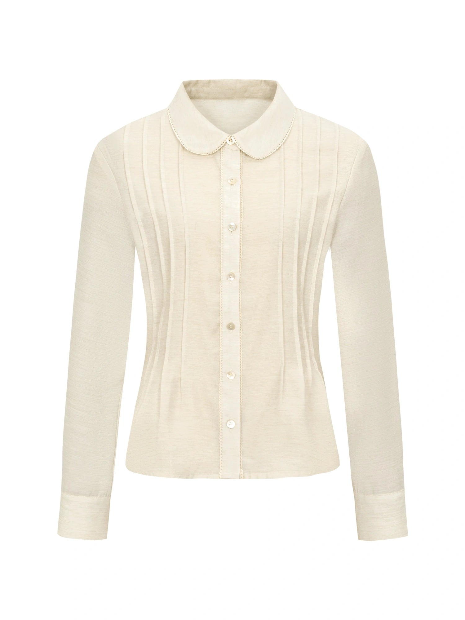 Textured Waist Defining Blouse With Peter Pan Collar