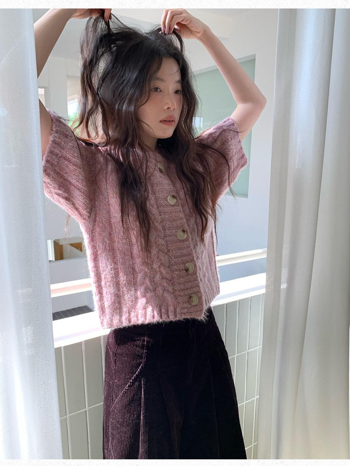 Dorydory Thick Cable Knit Cardigan Single Button Women&
