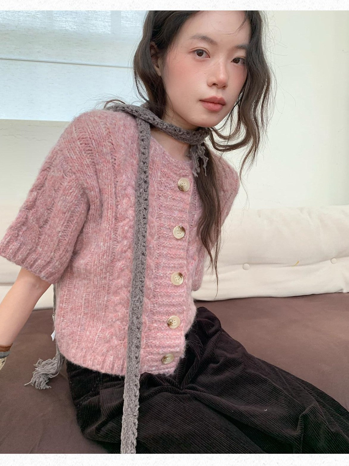 Dorydory Thick Cable Knit Cardigan Single Button Women&
