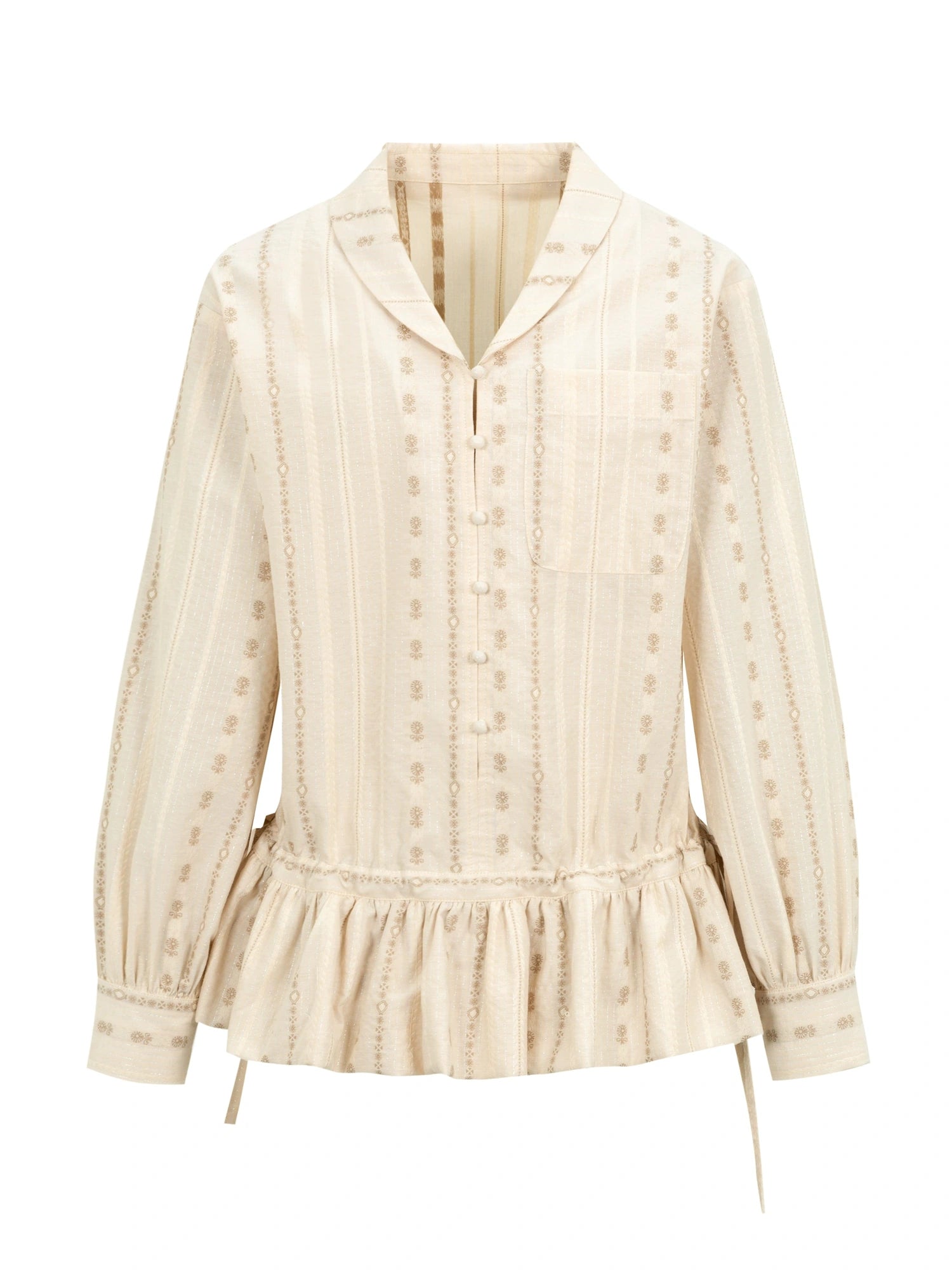 V-Neck Floral Jacquard Bow Blouse