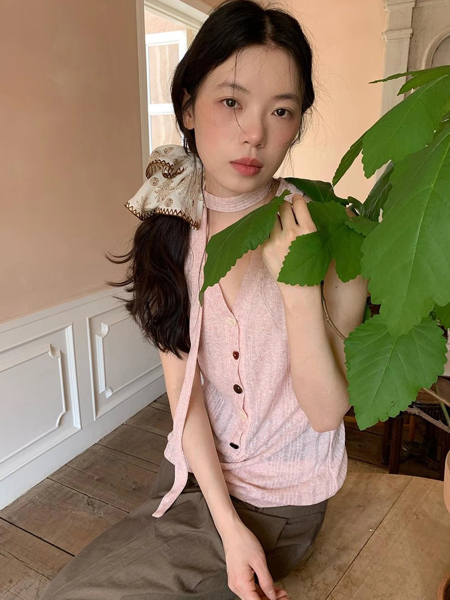 V-Neck Striped Textured Camisole Top