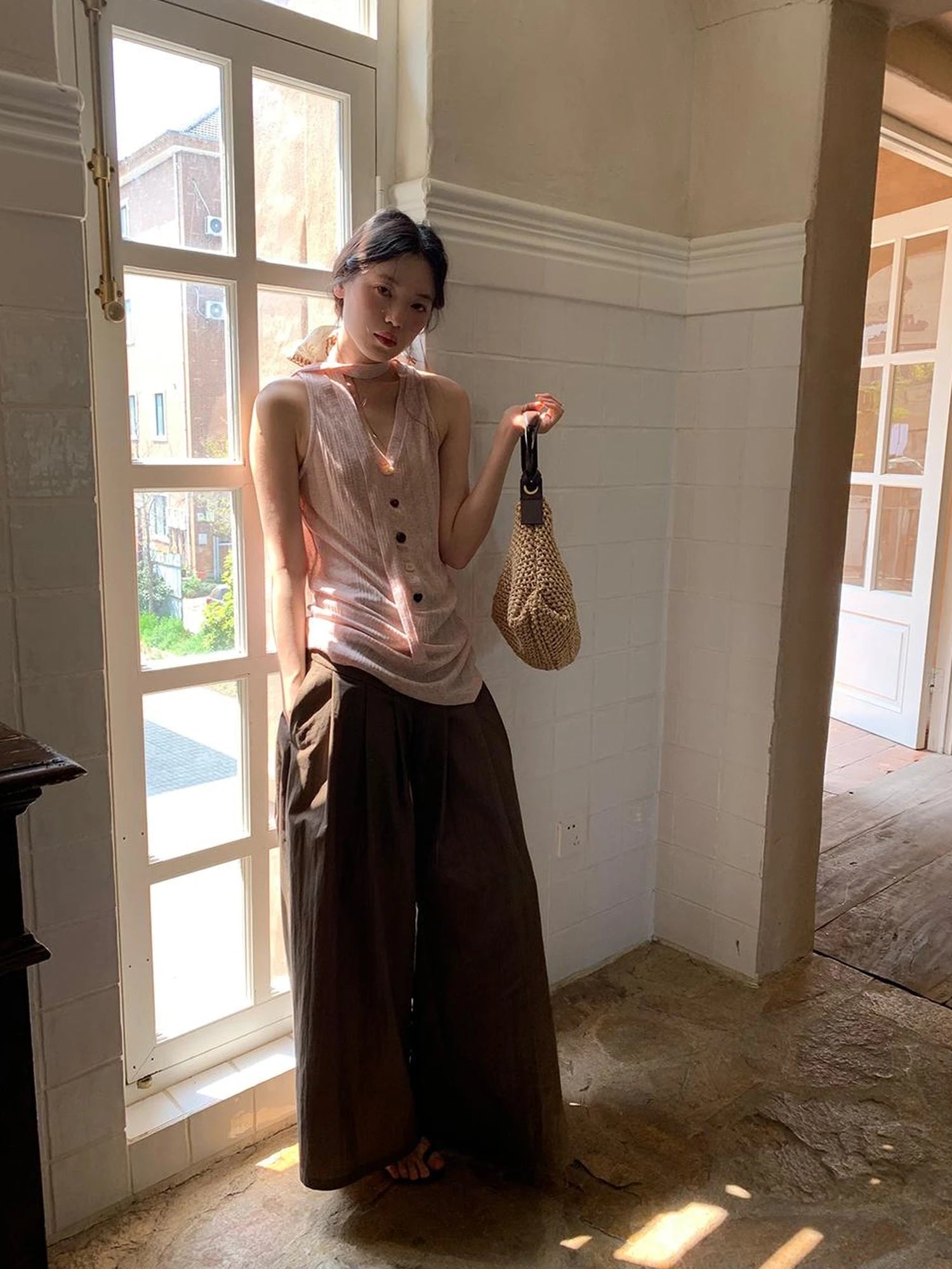 V-Neck Striped Textured Camisole Top