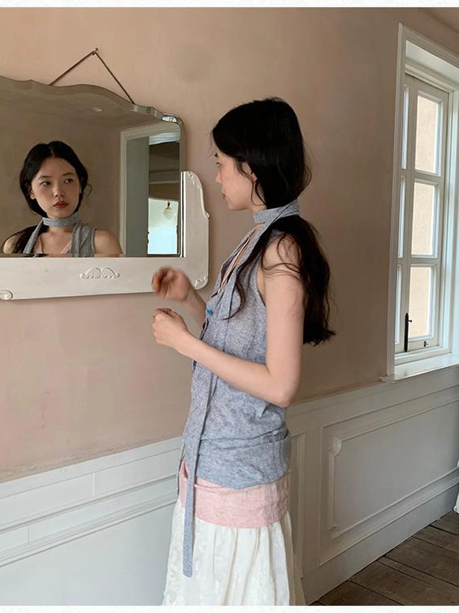 V-Neck Striped Textured Camisole Top