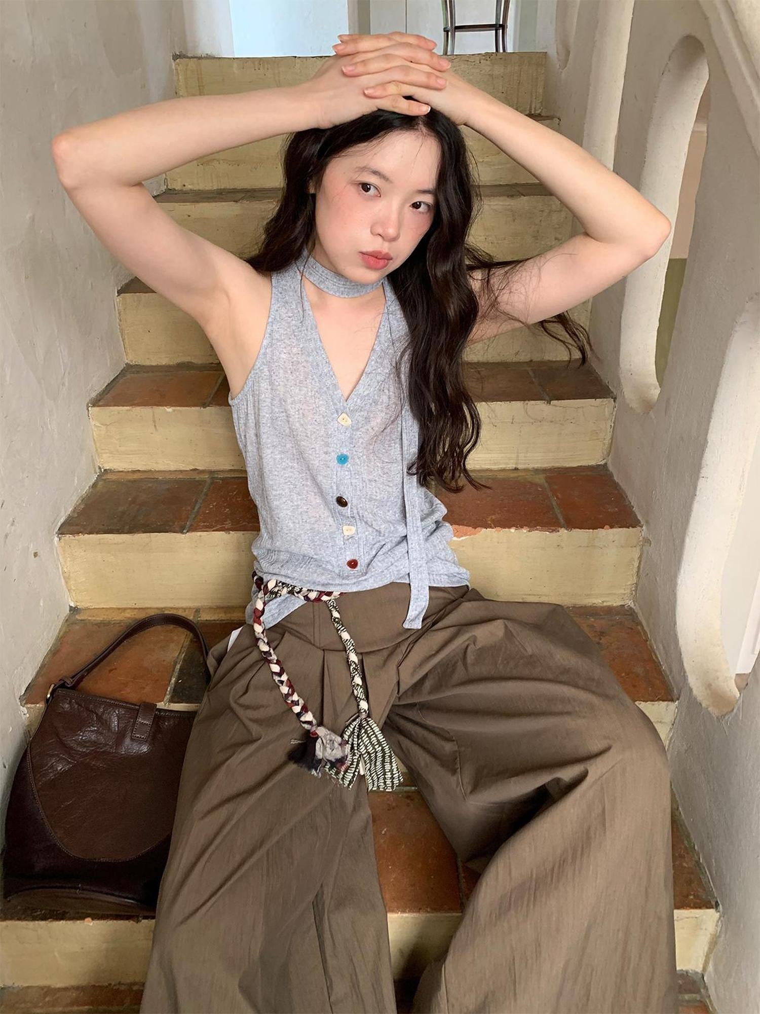 Dorydory V-Neck Striped Textured Camisole Top