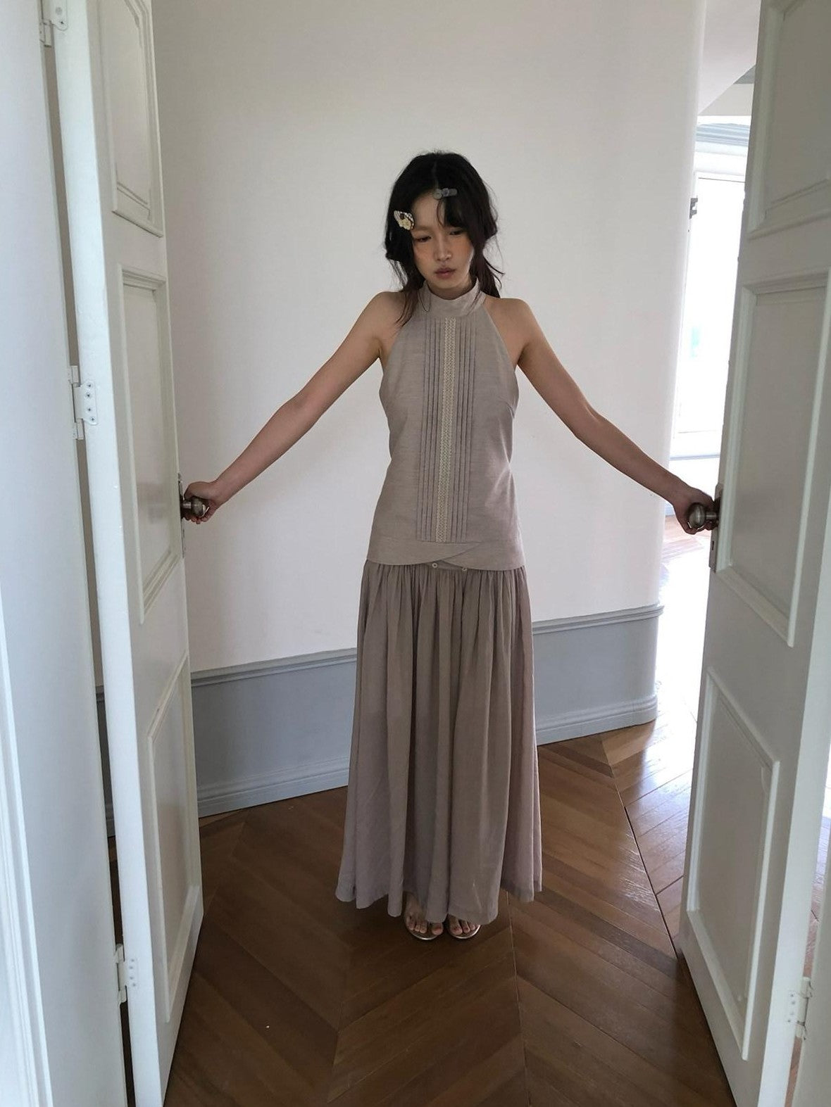 Dorydory Vintage A Line Draped Wide Leg Slimming Solid Women&