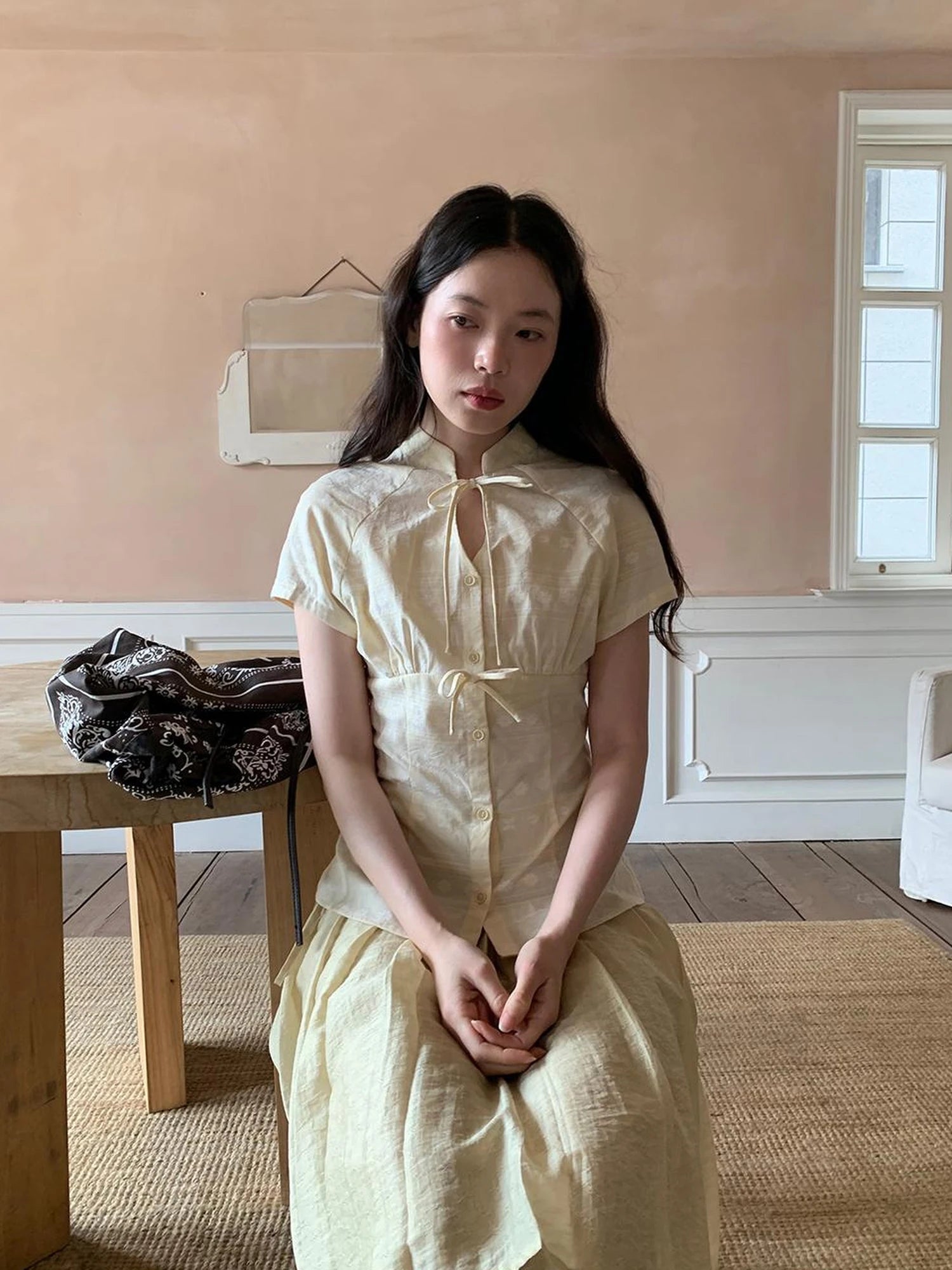 Vintage Bow Tie Front Cotton Blouse