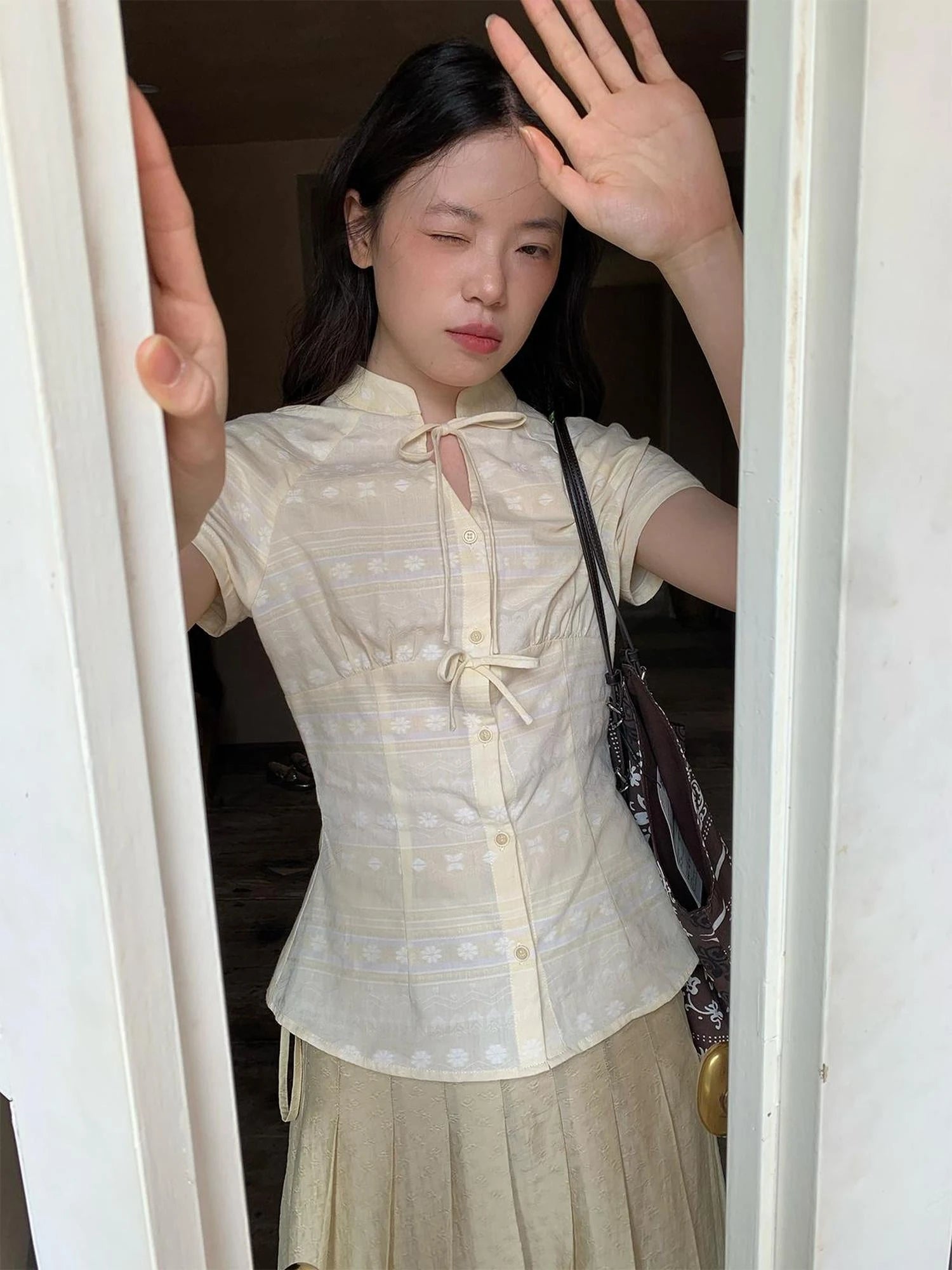 Vintage Bow Tie Front Cotton Blouse