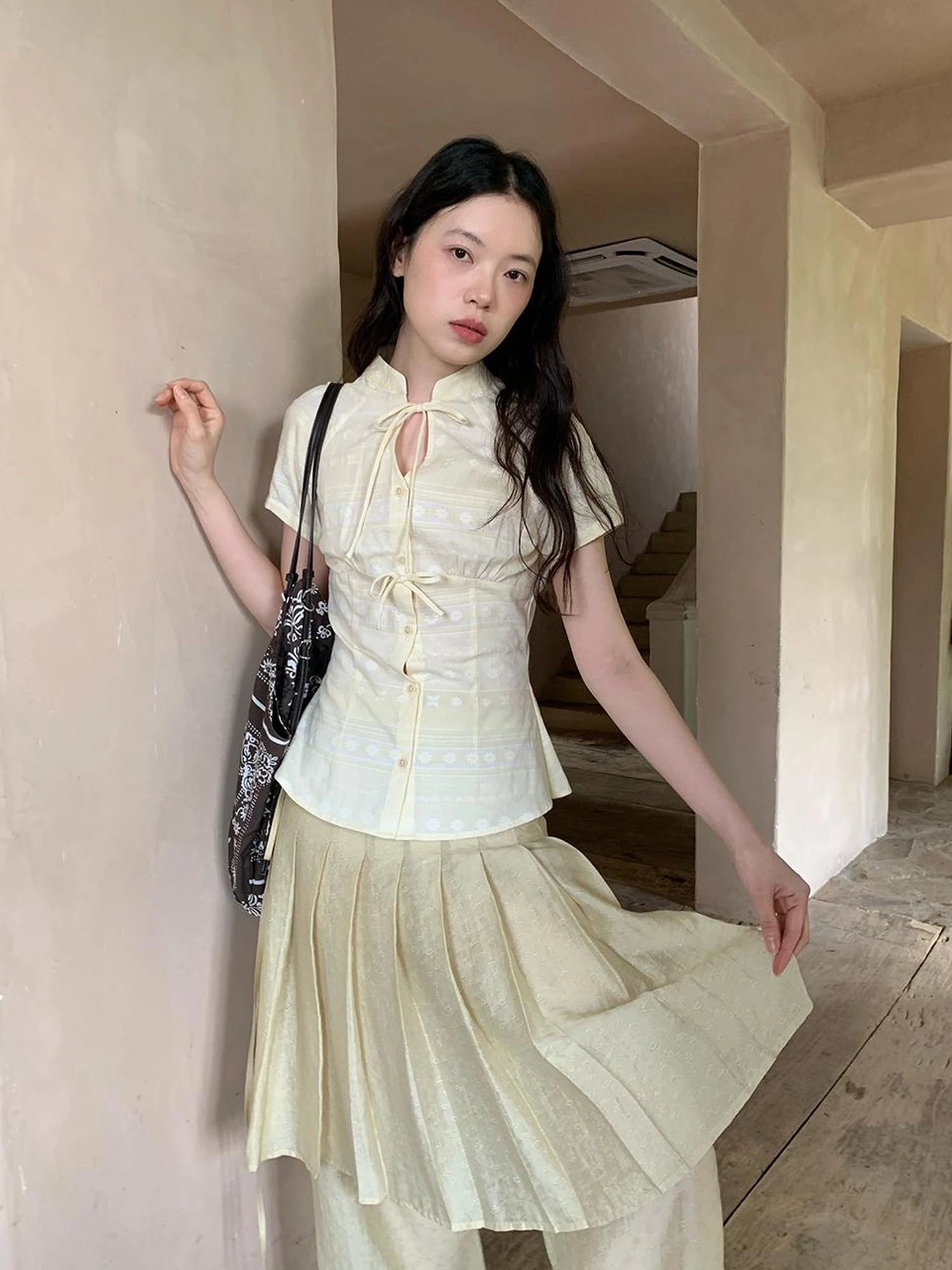 Vintage Bow Tie Front Cotton Blouse