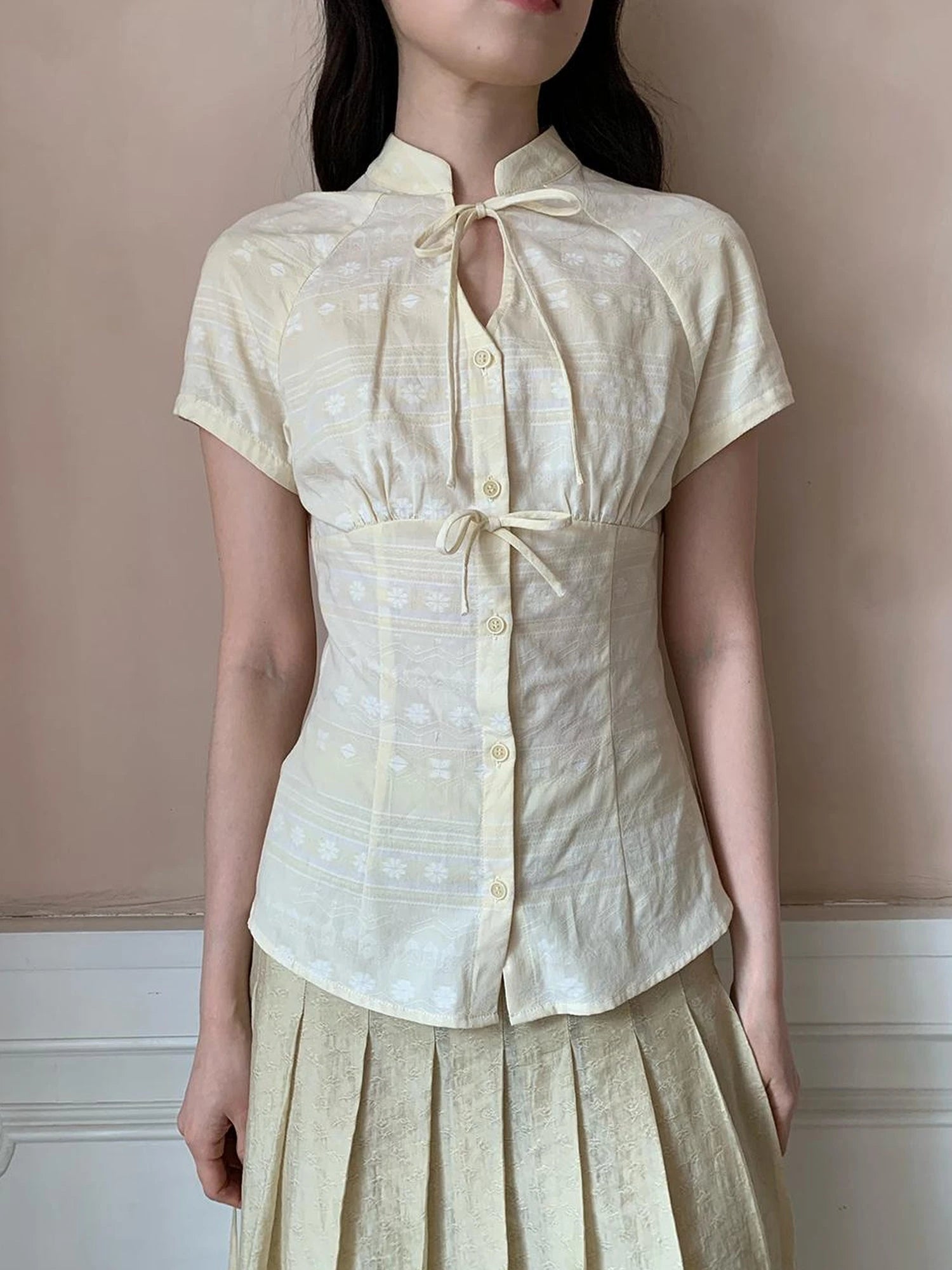Vintage Bow Tie Front Cotton Blouse