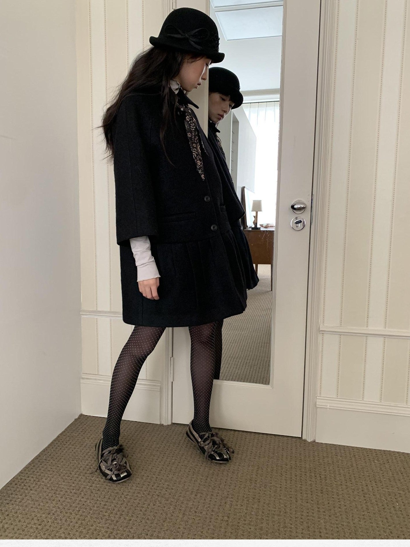 Dorydory Vintage Detachable Fur Collar Single Breasted Midlength Women&