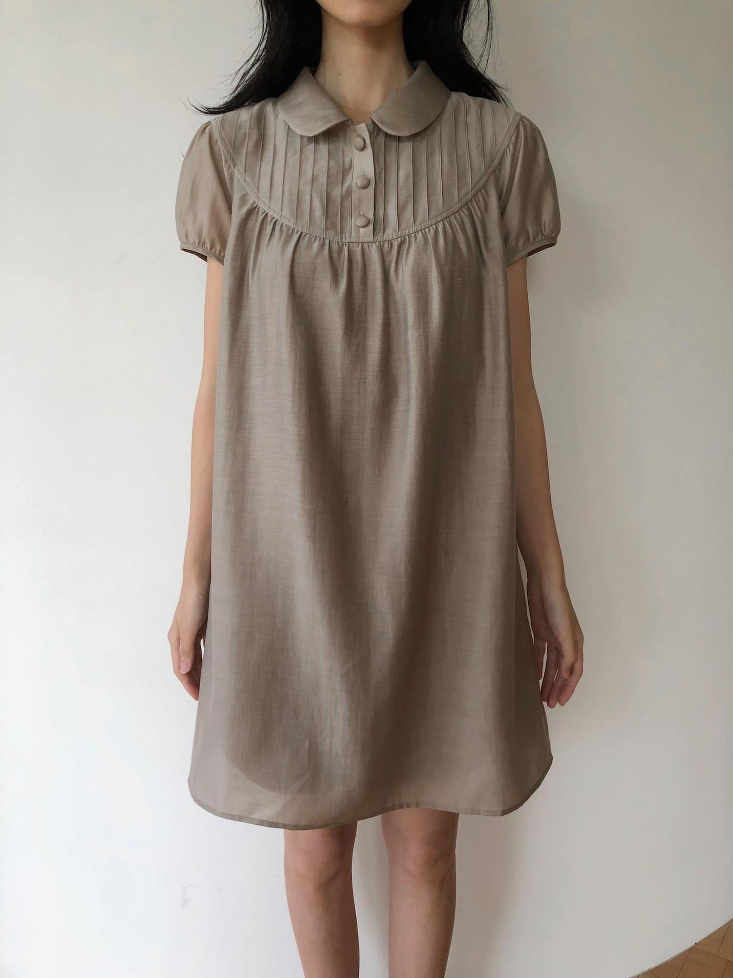 Dorydory Vintage Doll Collar Puff Sleeve Shirtdress Women&