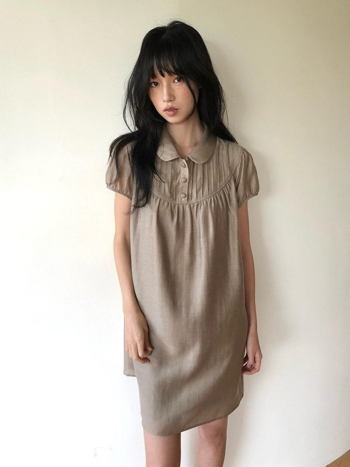 Dorydory Vintage Doll Collar Puff Sleeve Shirtdress Women&