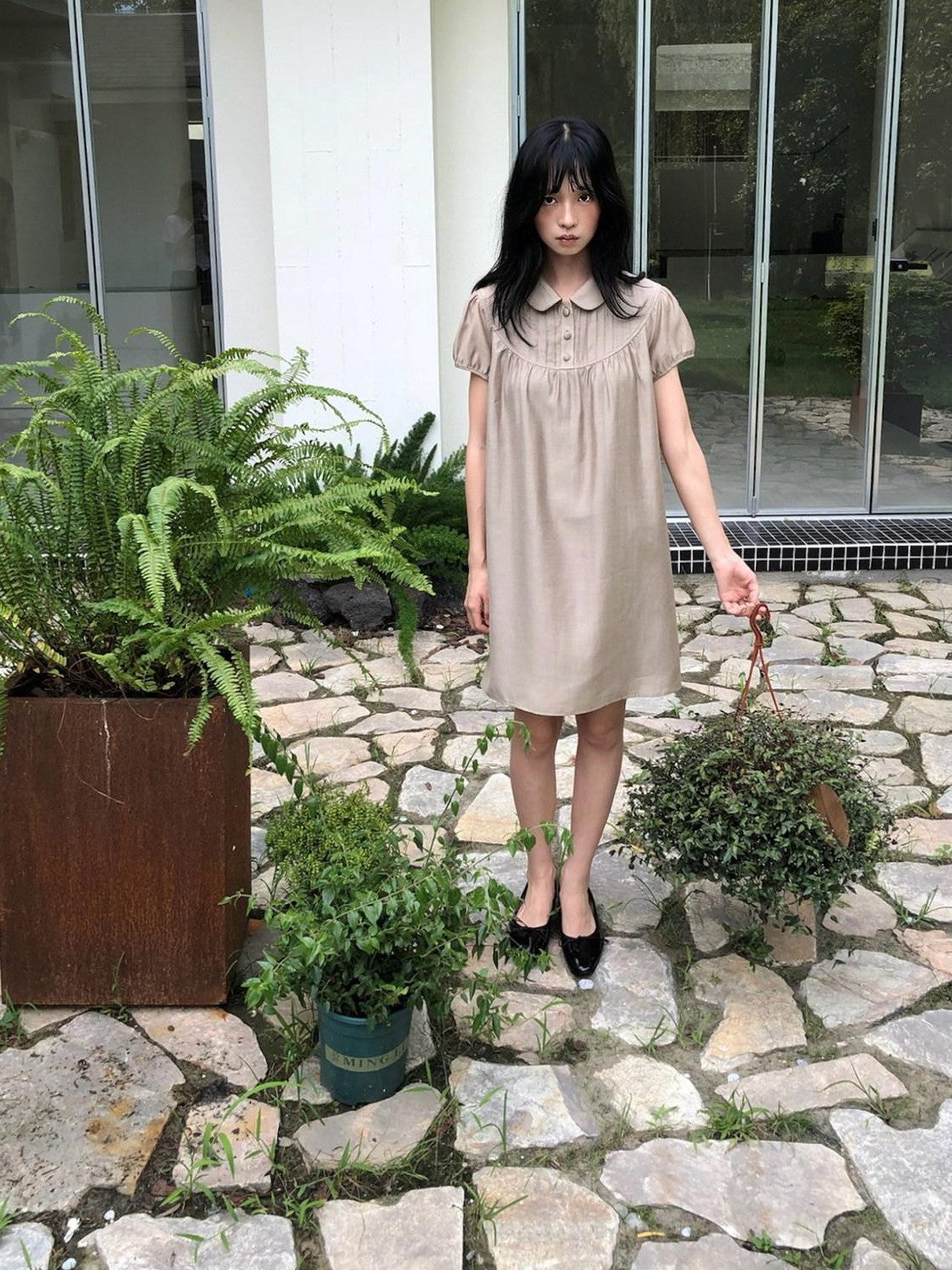 Dorydory Vintage Doll Collar Puff Sleeve Shirtdress Women&