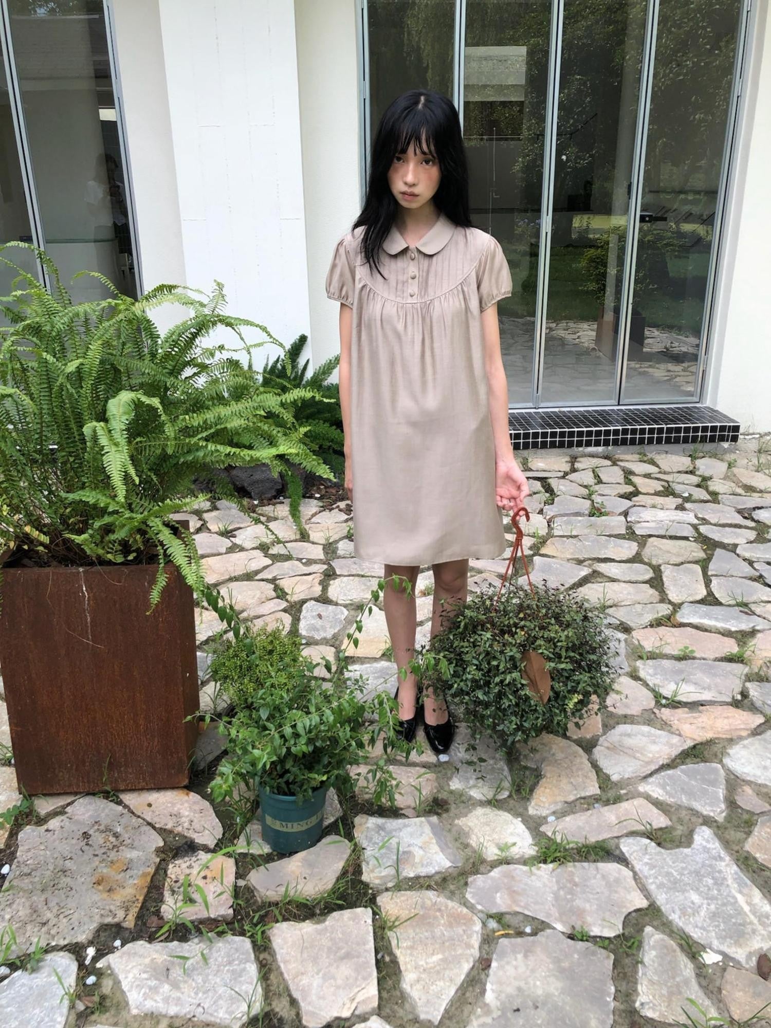 Dorydory Vintage Doll Collar Puff Sleeve Shirtdress Women&