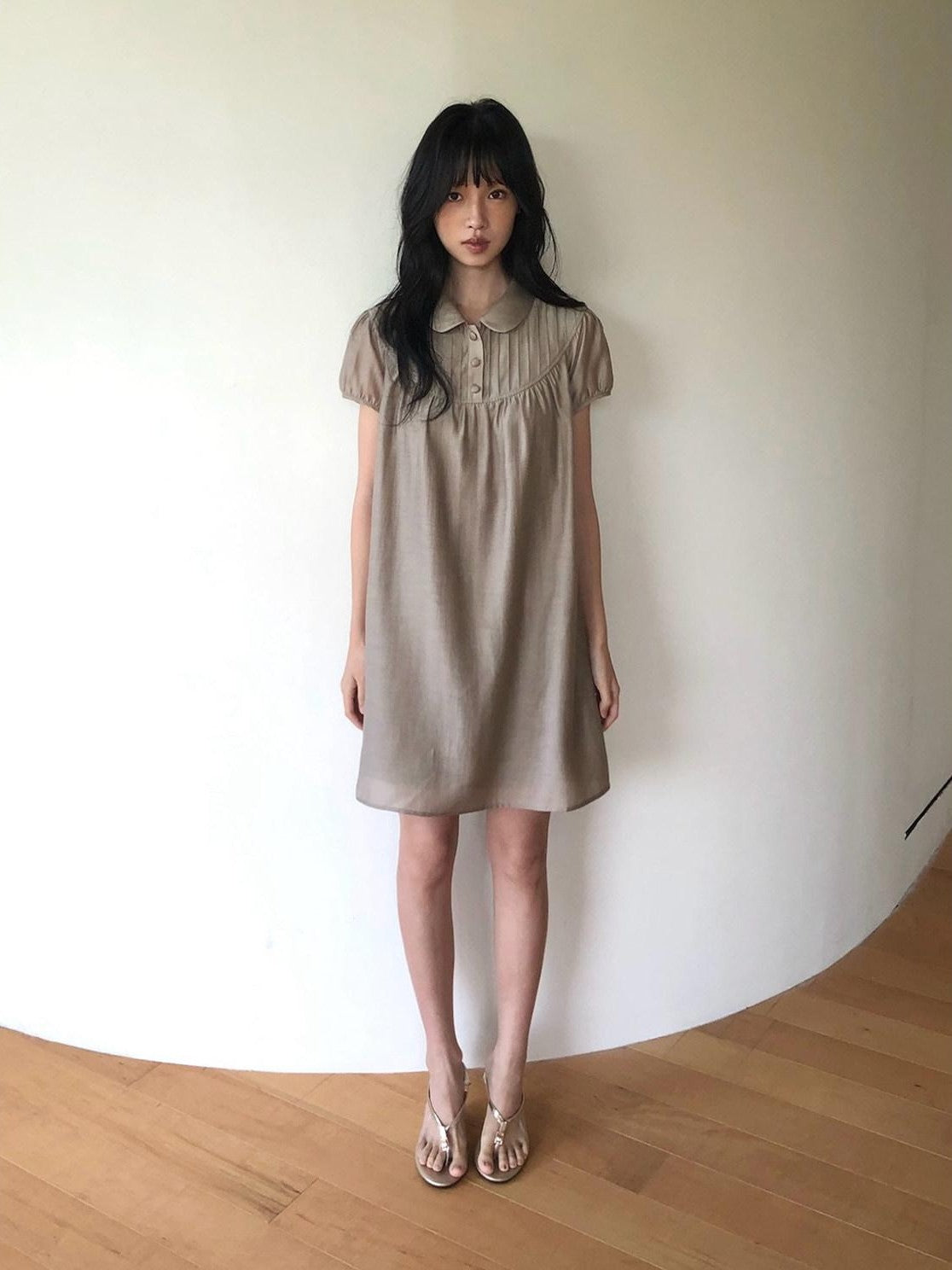 Dorydory Vintage Doll Collar Puff Sleeve Shirtdress Women&