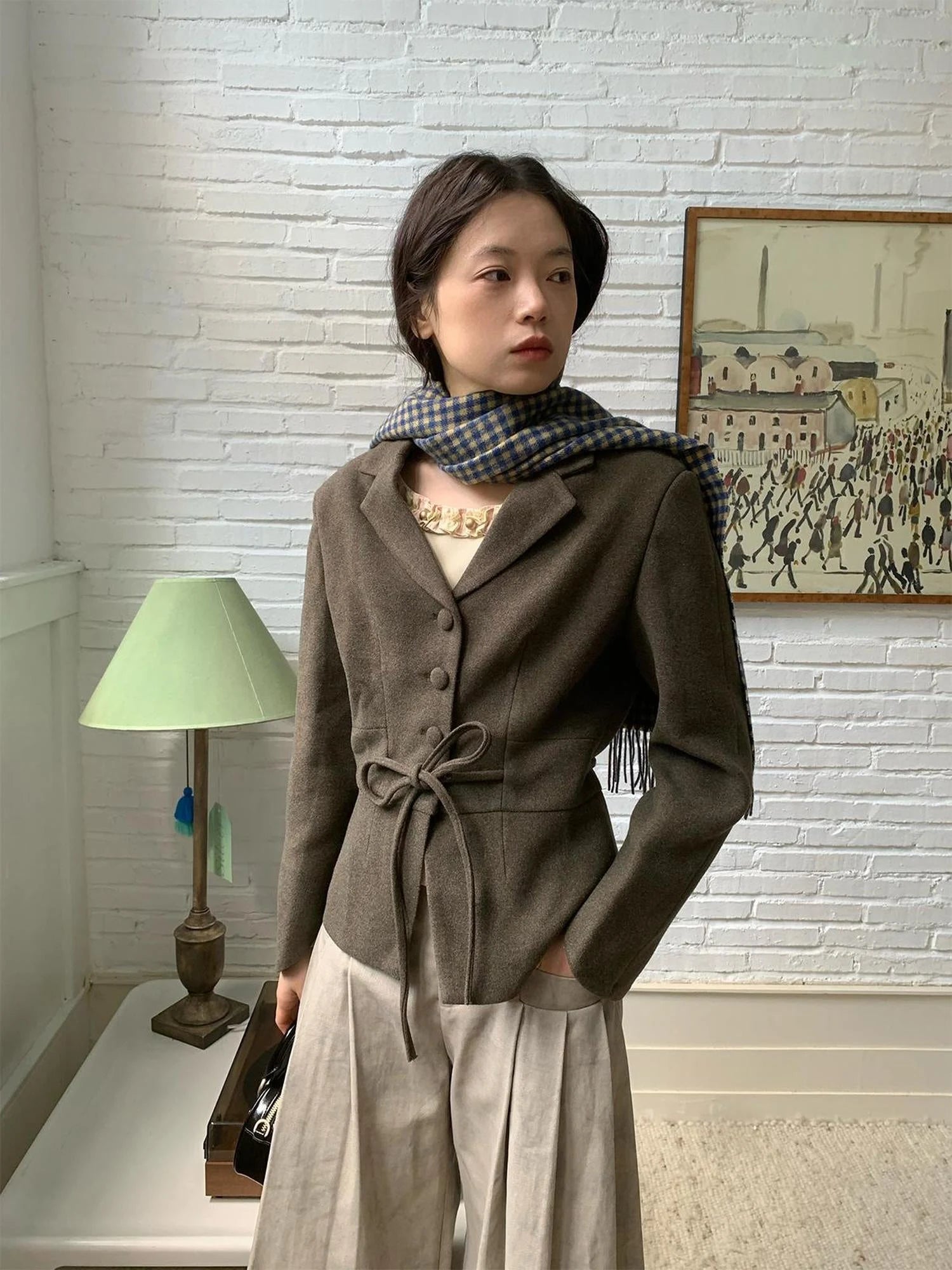 Vintage Dory Dory Lace Up Waist Cropped Blazer