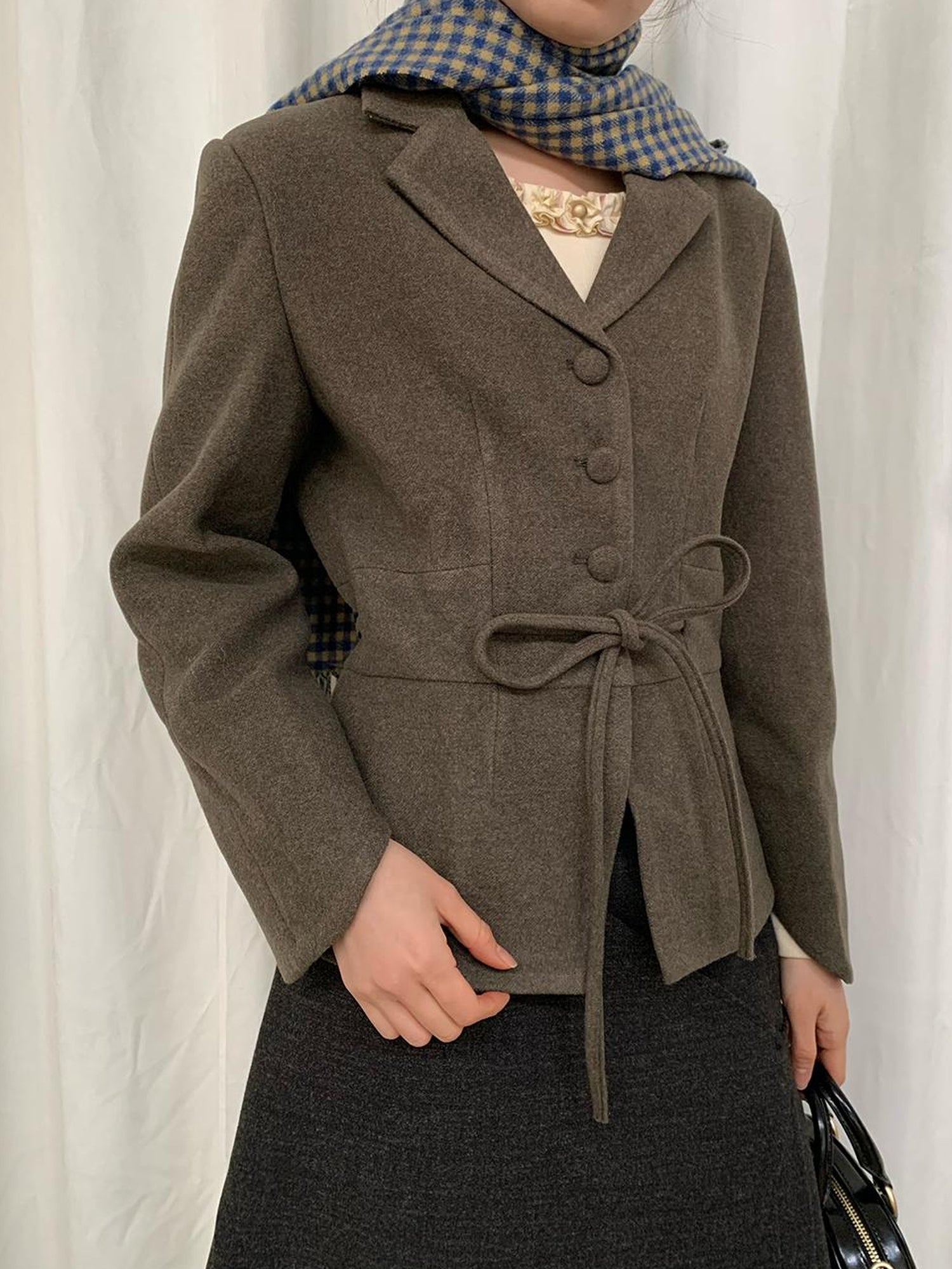 Dorydory Vintage Dory Dory Lace Up Waist Cropped Blazer
