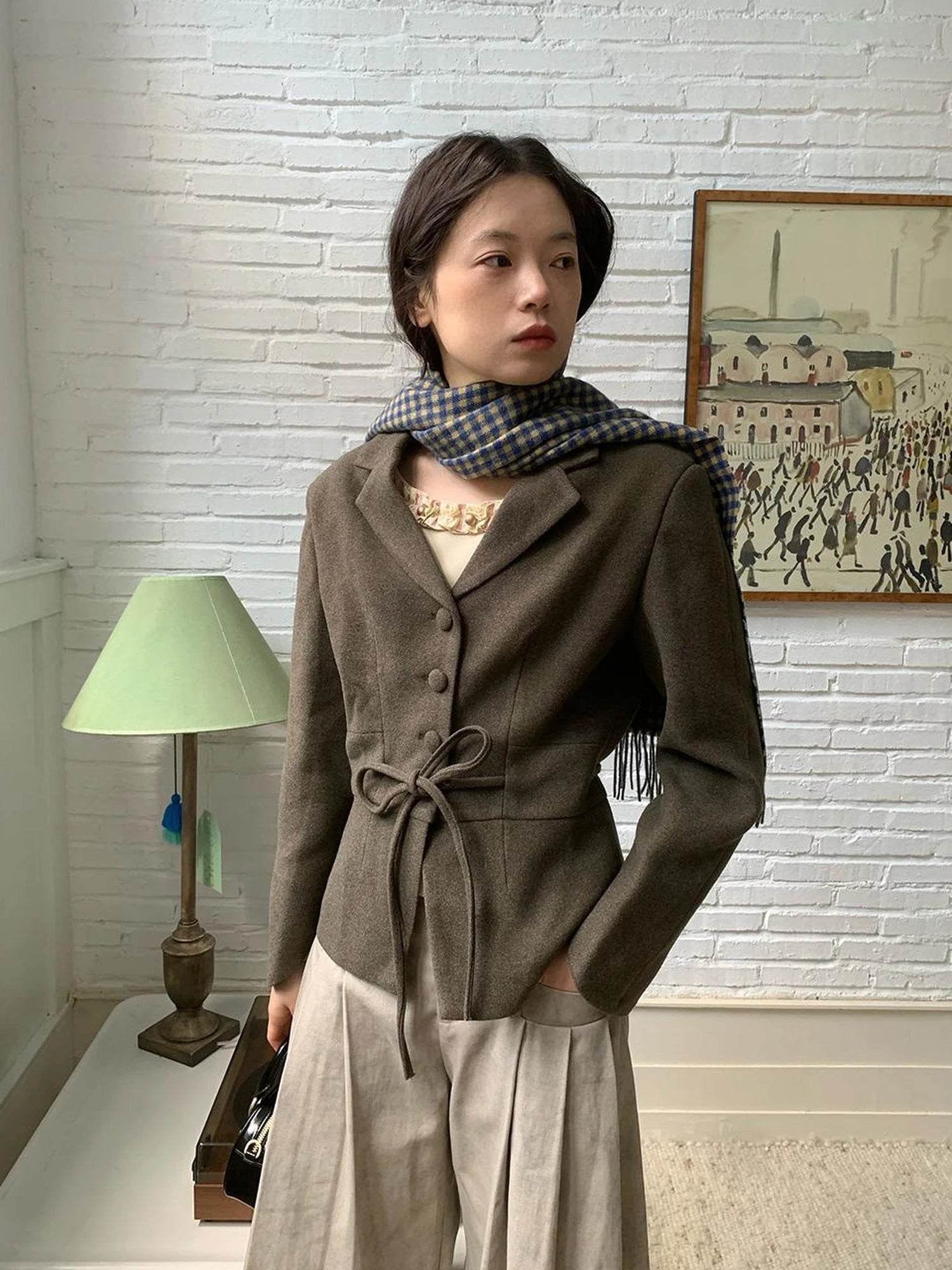 Vintage Dory Dory Lace Up Waist Cropped Blazer