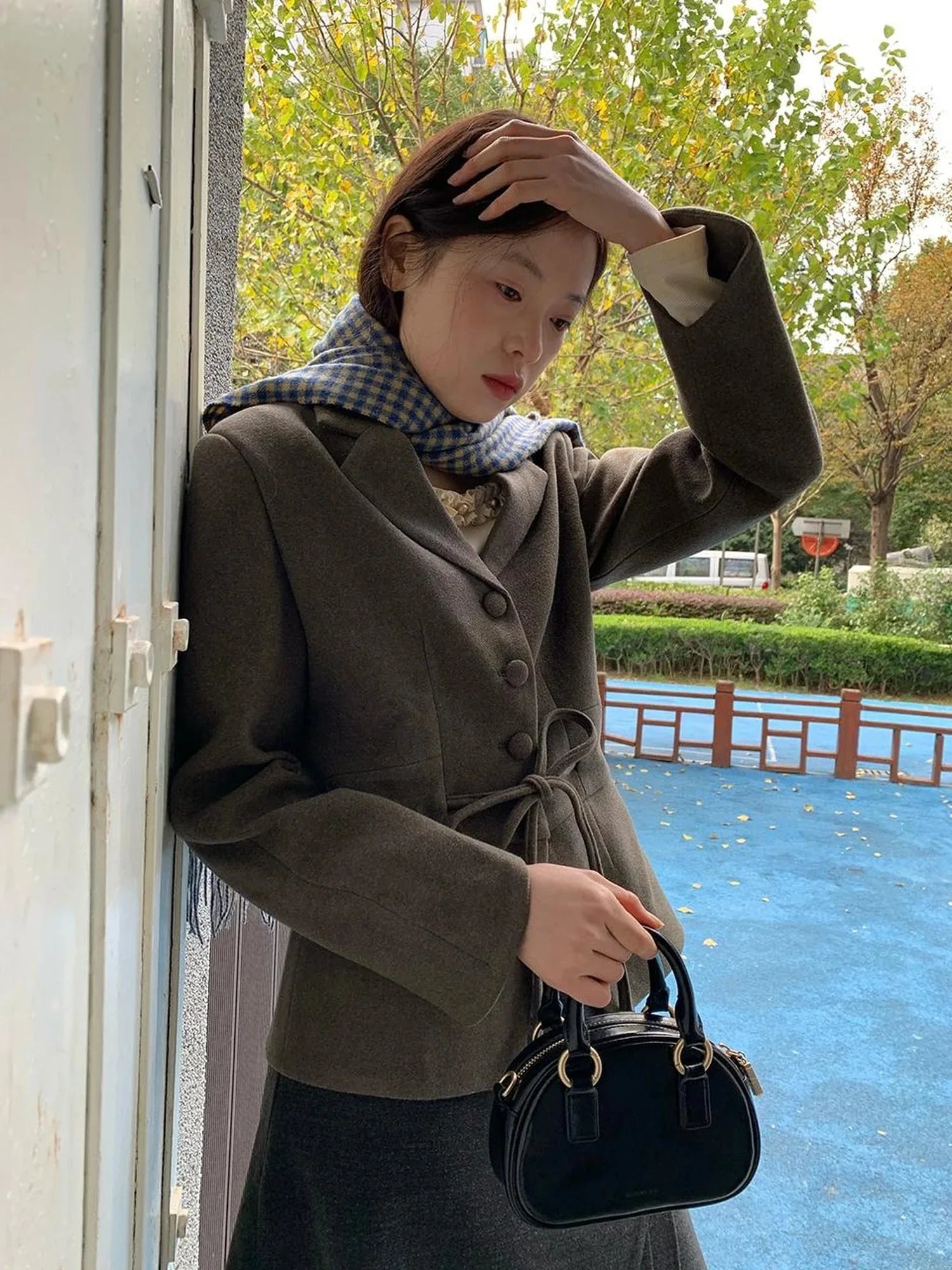 Vintage Dory Dory Lace Up Waist Cropped Blazer