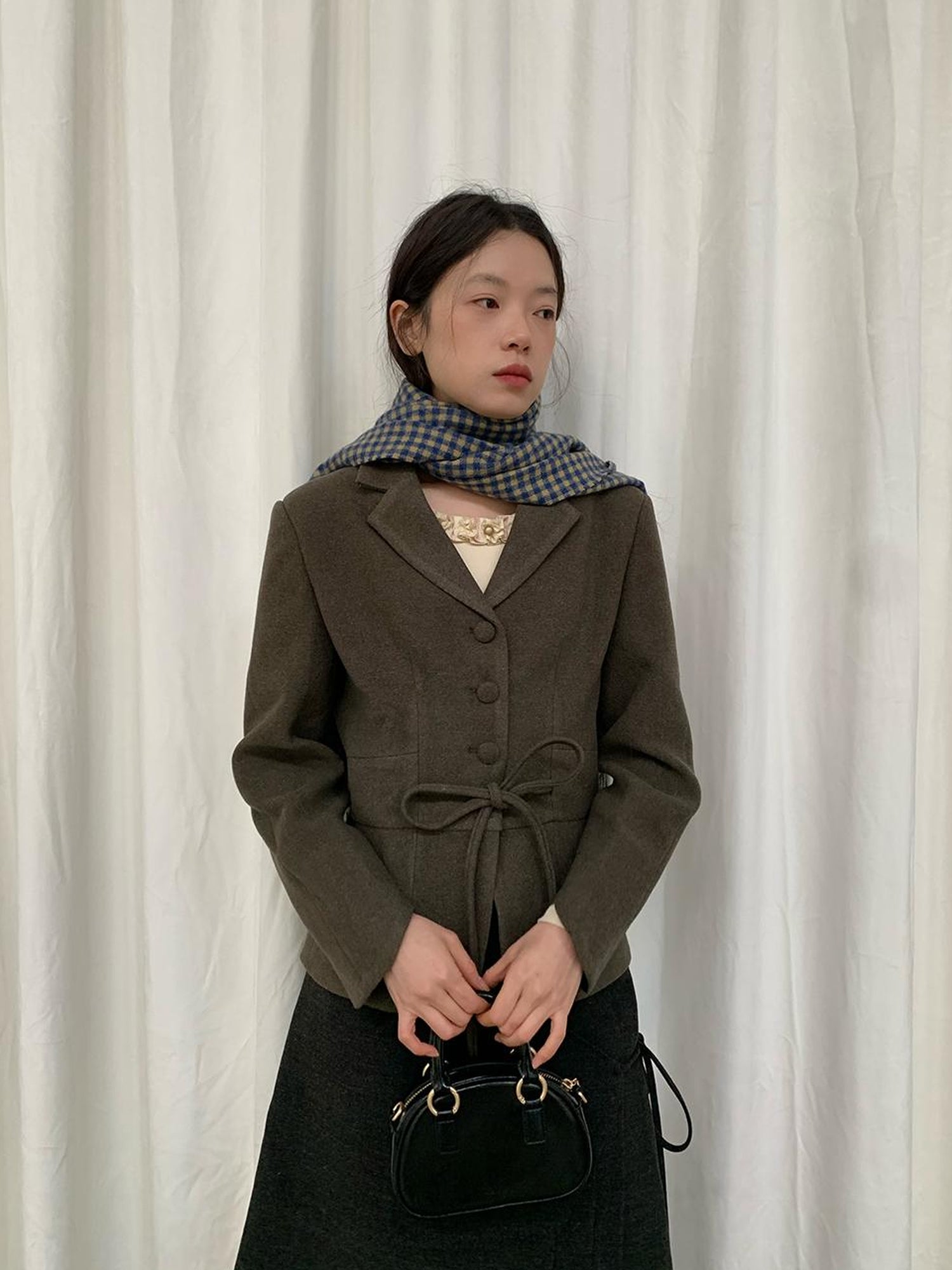 Dorydory Vintage Dory Dory Lace Up Waist Cropped Blazer