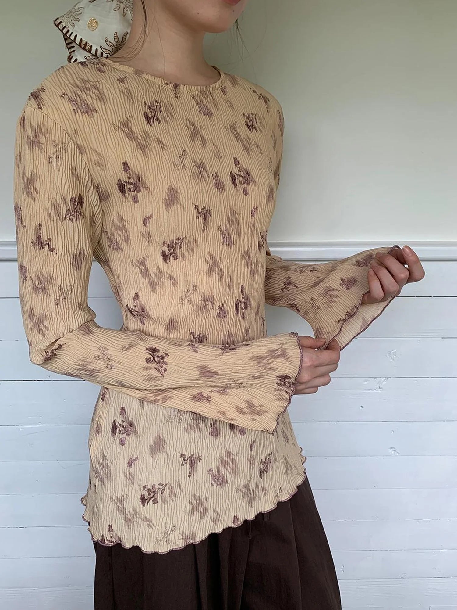 Vintage Floral Print Textured Blouse